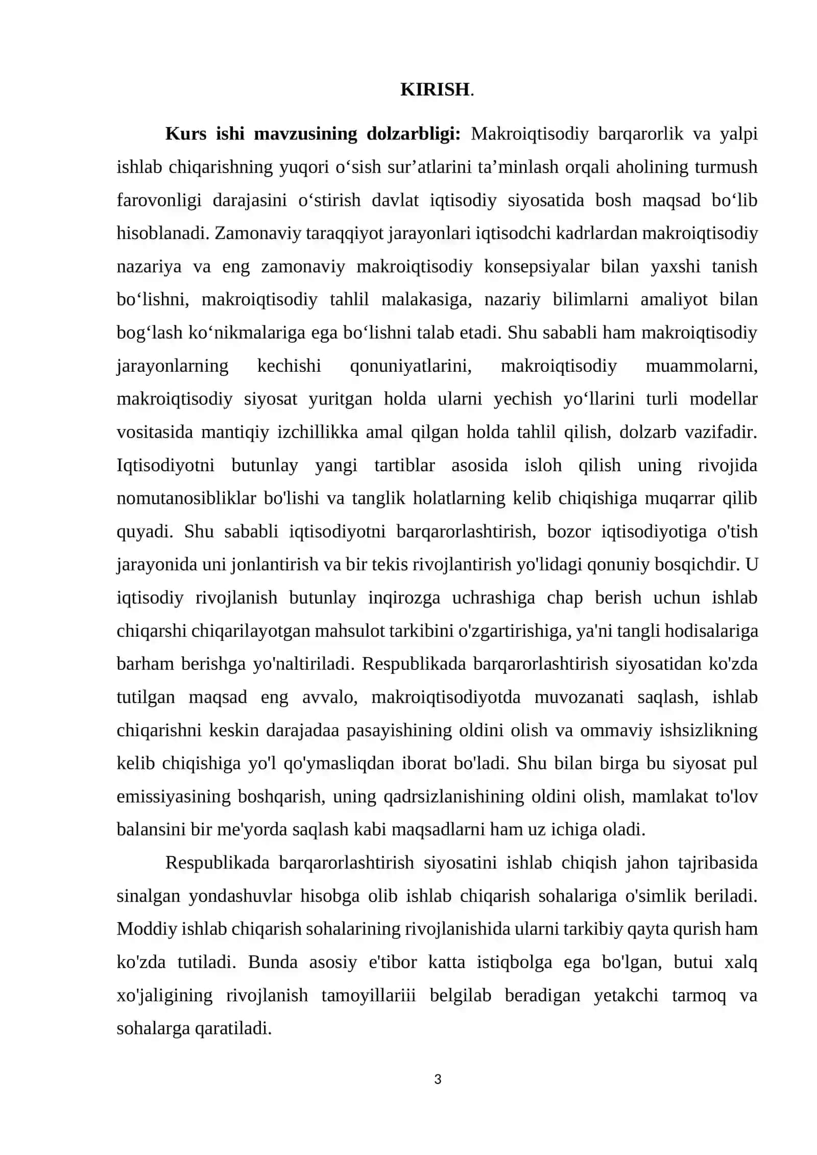 “MIKROIQTISODIYOT. MAKROIQTISODIYOT” fanidan KURS ISHI 3