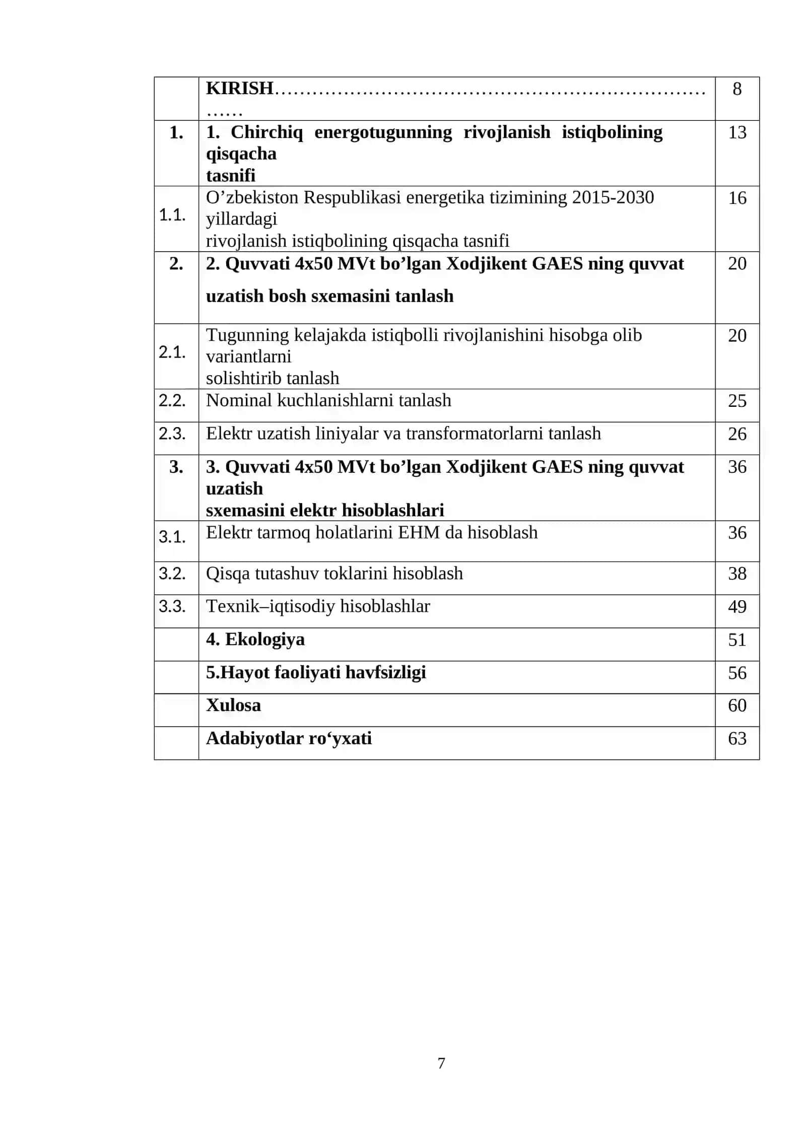 Quvvati 200MVt boʻlgan Xodjikent GAES ning quvvat uzatish sxemasini loyihalash 3