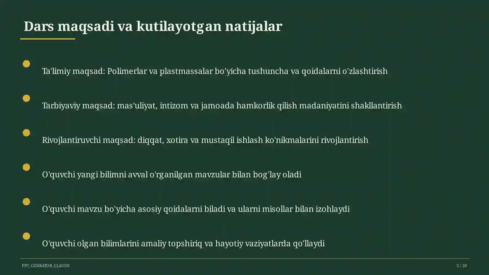 Polimerlar va plastmassalar (11-sinf) 3