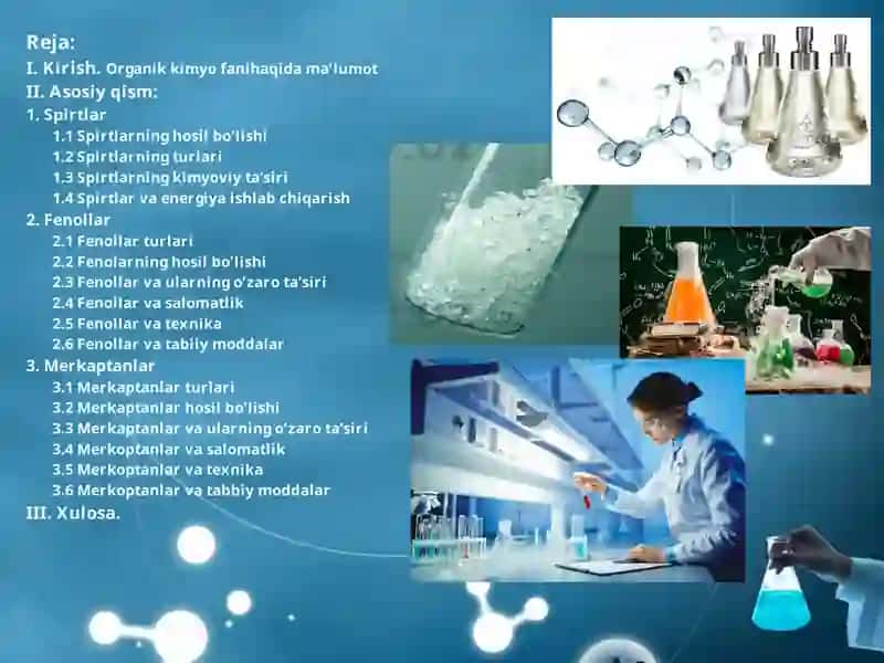 “SPIRTLAR, FENOLLAR, MERKAPTANLAR” mavzusida tayyorlangan slayd / musaqil ish 3