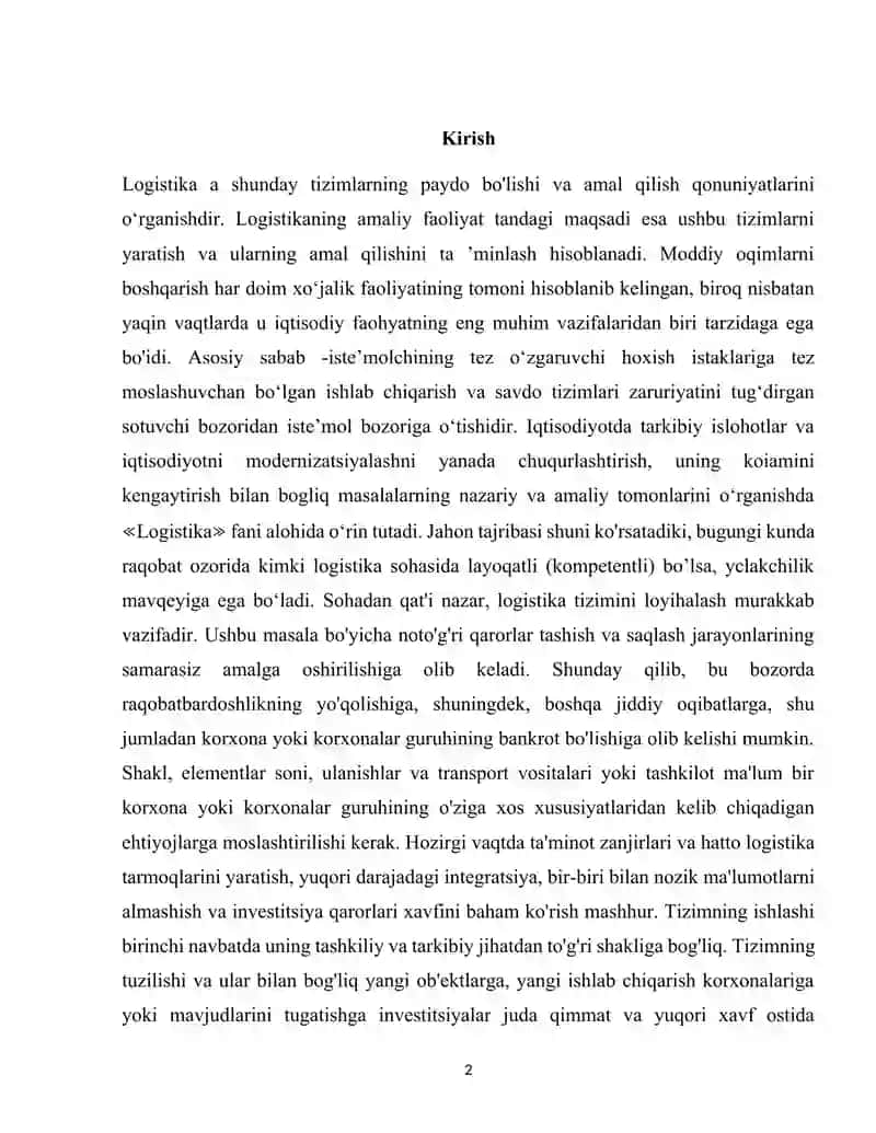 KURS ISHI::: MAVZU: Taqsimlash tizimida ombor xo'jaligini rivojlantirishning dolzarb muammolari va istiqbollari 3