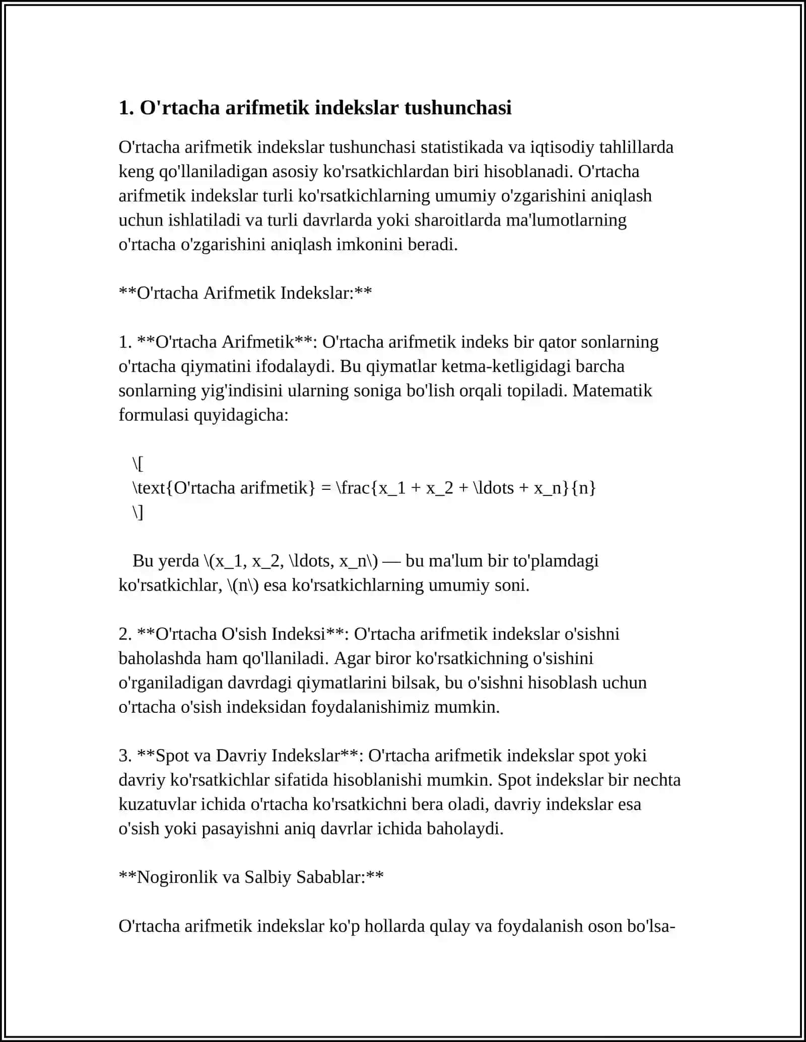 OʻRTACHA ARIFMETIK VA OʻRTACHA GARMONIK INDEKSLAR HAMDA ULARNI QOʻLLASH SHART-SHAROITLARI 3