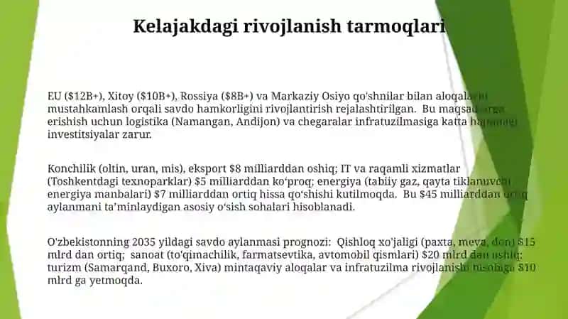 Ozbekiston 2035yildagi savdo aylanmasi 3