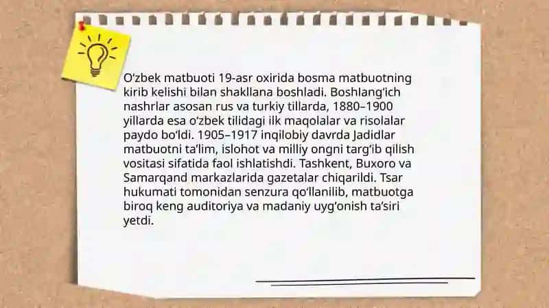 O‘zbek matbuoti 19-asr oxirida bosma matbuotning kirib kelishi 3