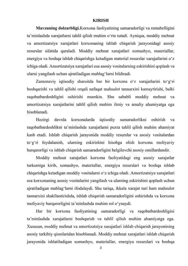 MODDIY MEHNAT VA AMORTIZATSIYA XARAJATLARI TAHLILI. 3
