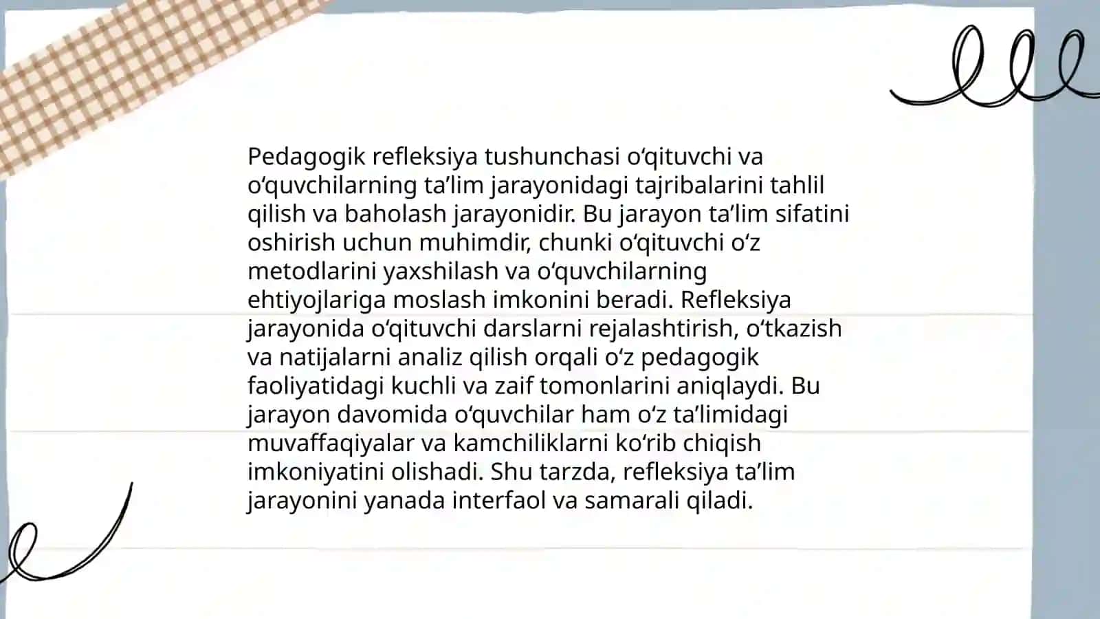 Oʻqituvchining kasbiy pedagogik refleksiya asosida oʻz pedagogik mahorati imkoniyatlarini takomillashtirishi 3