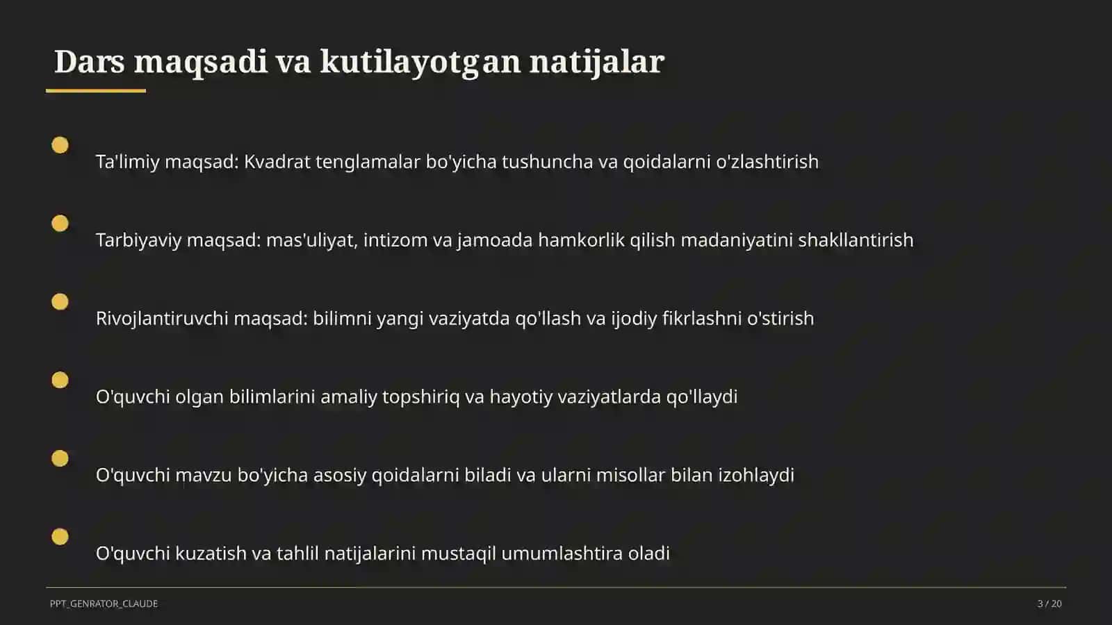 Kvadrat tenglamalar (8-sinf) 3