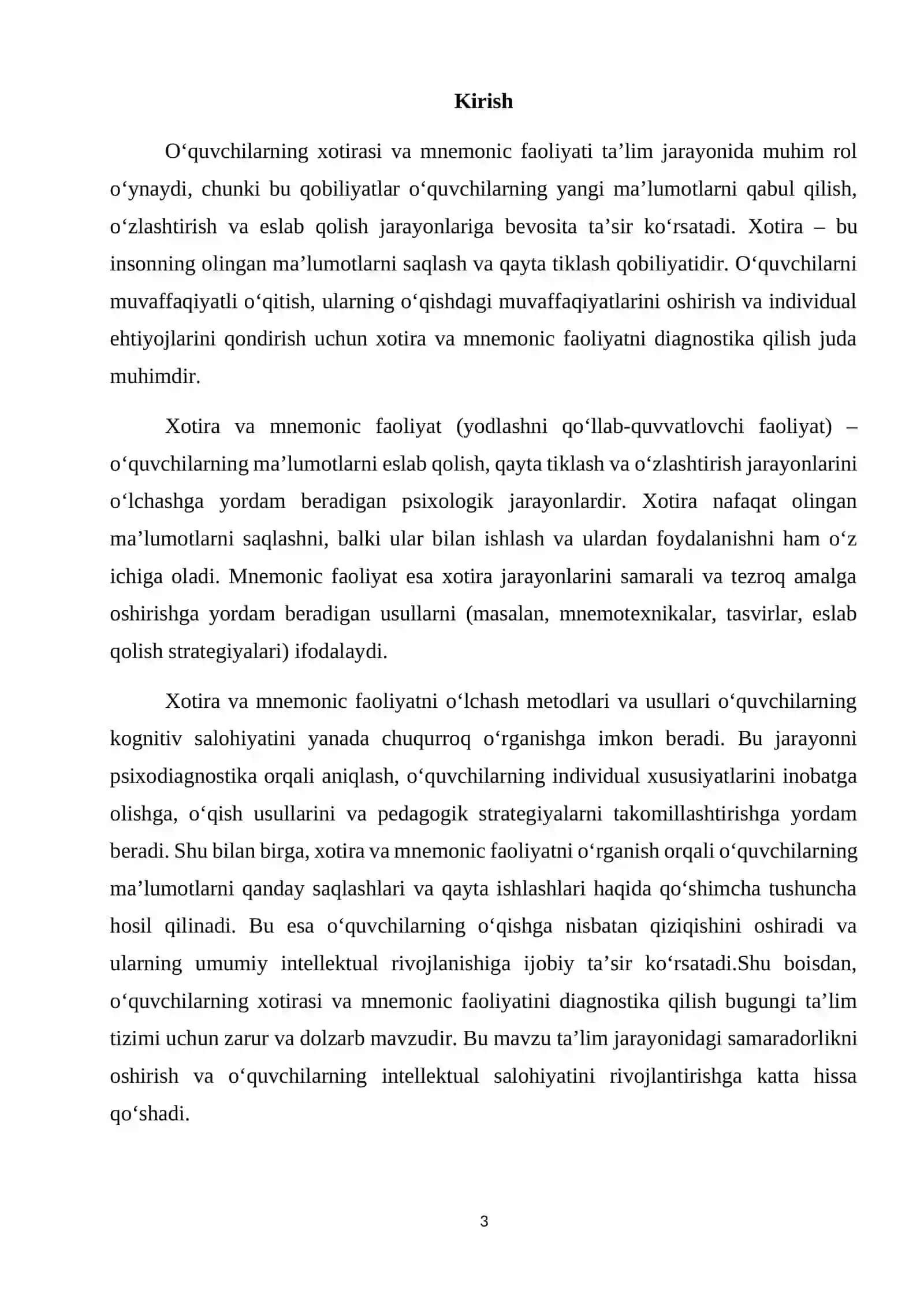 O‘quvchilarning xotirasi va mnemonic faoliyatini psixodiagnostika qilishning ahmiyati va turli usull 3