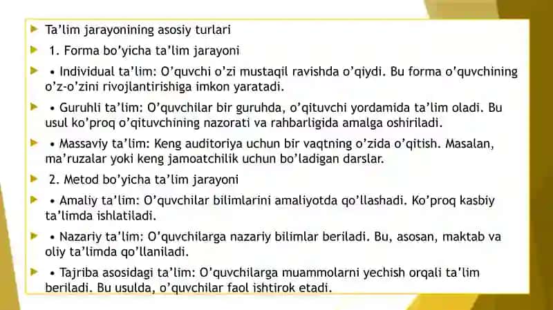 Ta'lim jarayonining asosiy turlari 3