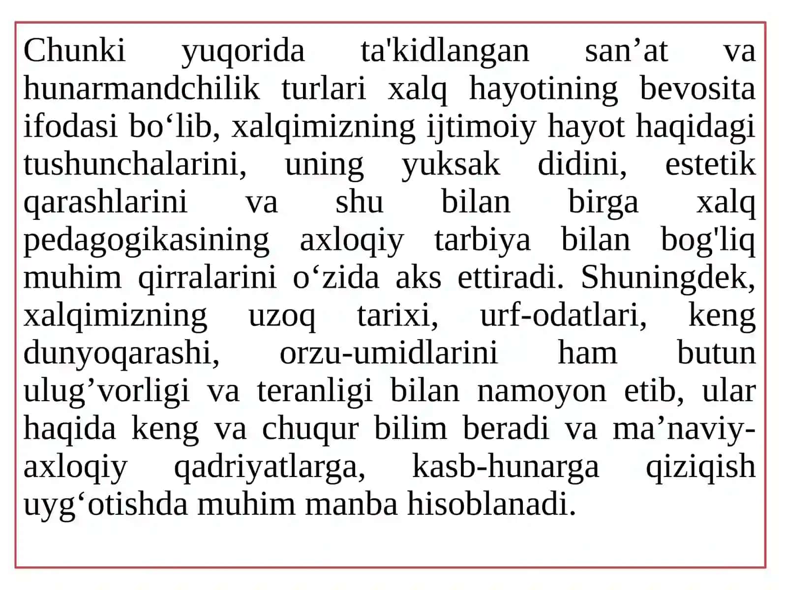 MA’RUZA:XALQ PEDAGOGIKASIDA XALQ AMALIY SAN’ATI VA HUNARMANDCHILIGI 3