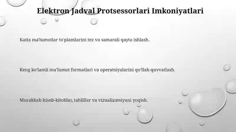 Elektron jadval protsessori va ularning vazifasi va imkoniyatlari 3