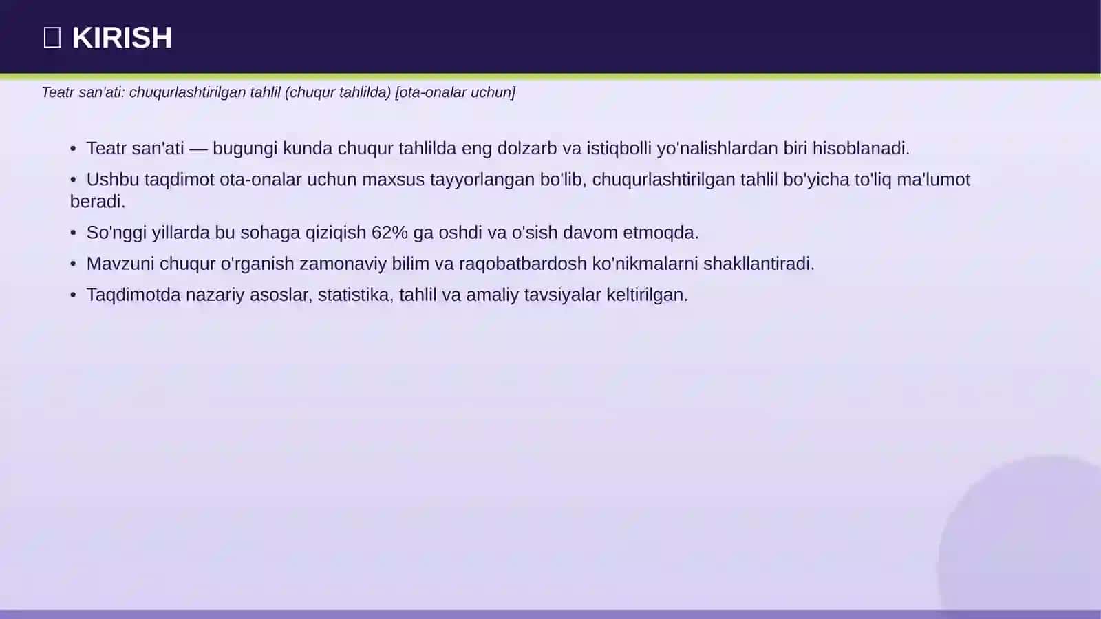 TEATR SAN'ATI: Chuqurlashtirilgan tahlil (OTA-ONALAR UCHUN) 3