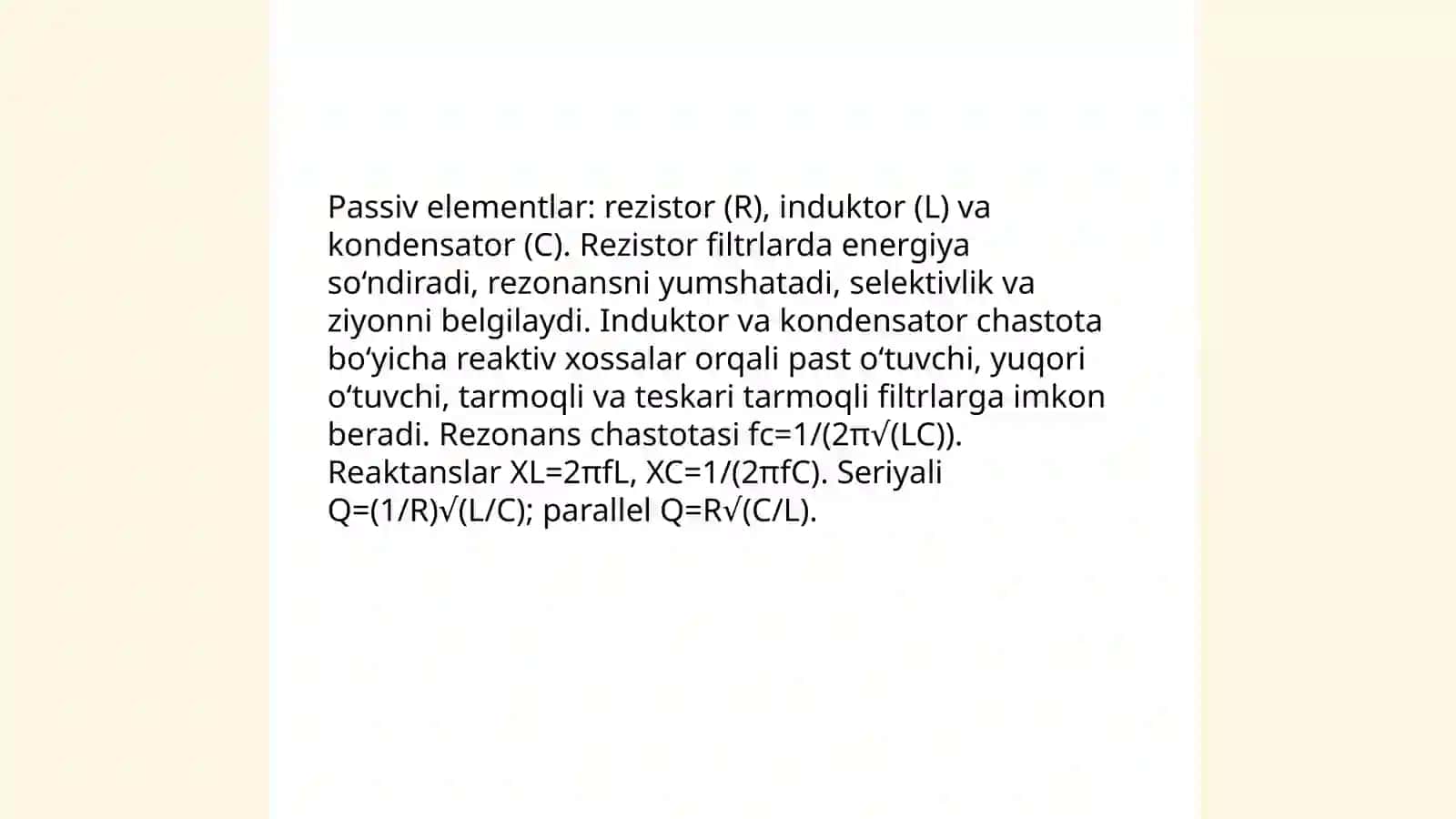 Passiv elementlar 3