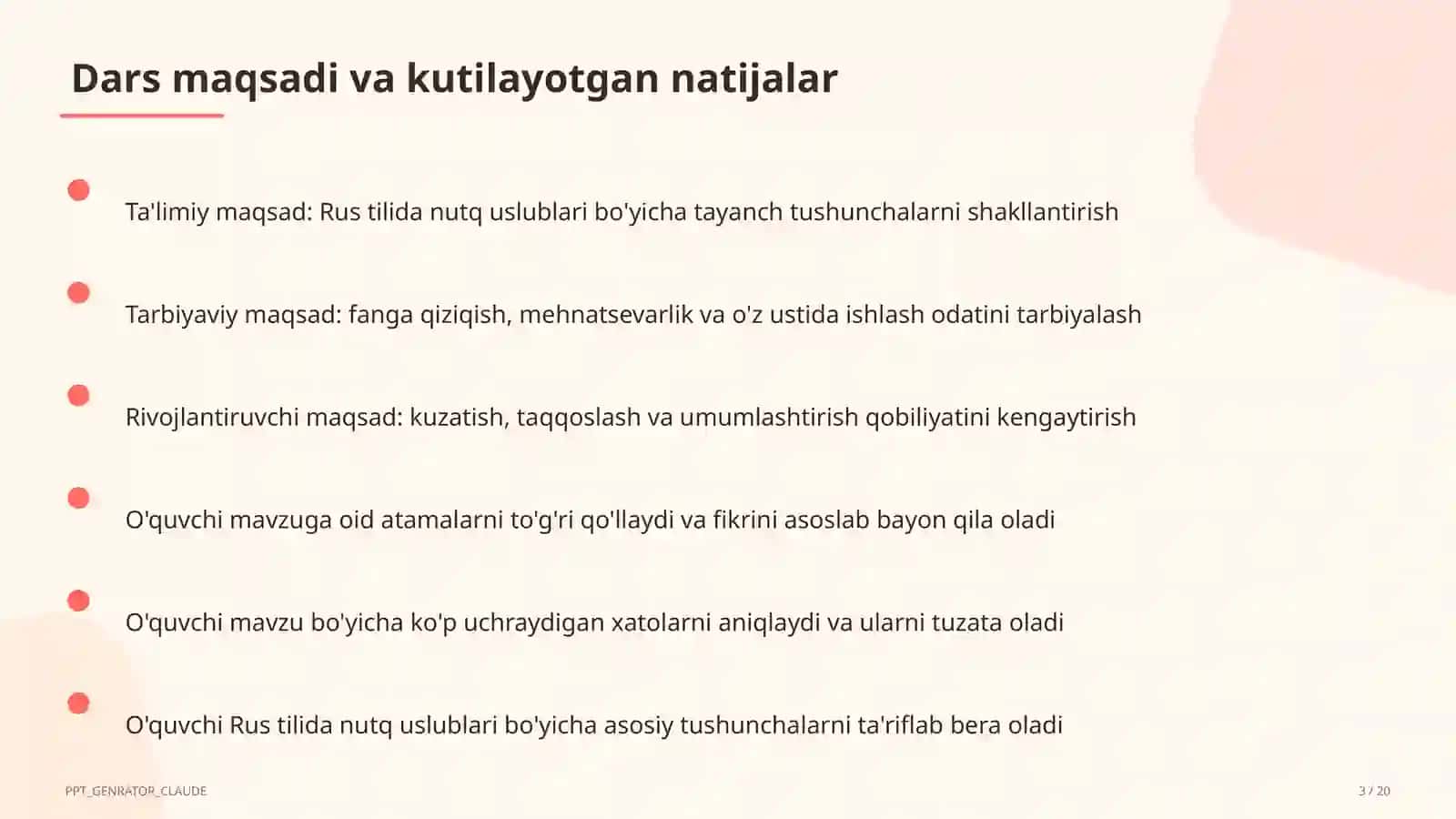 Rus tilida nutq uslublari (10-sinf) 3