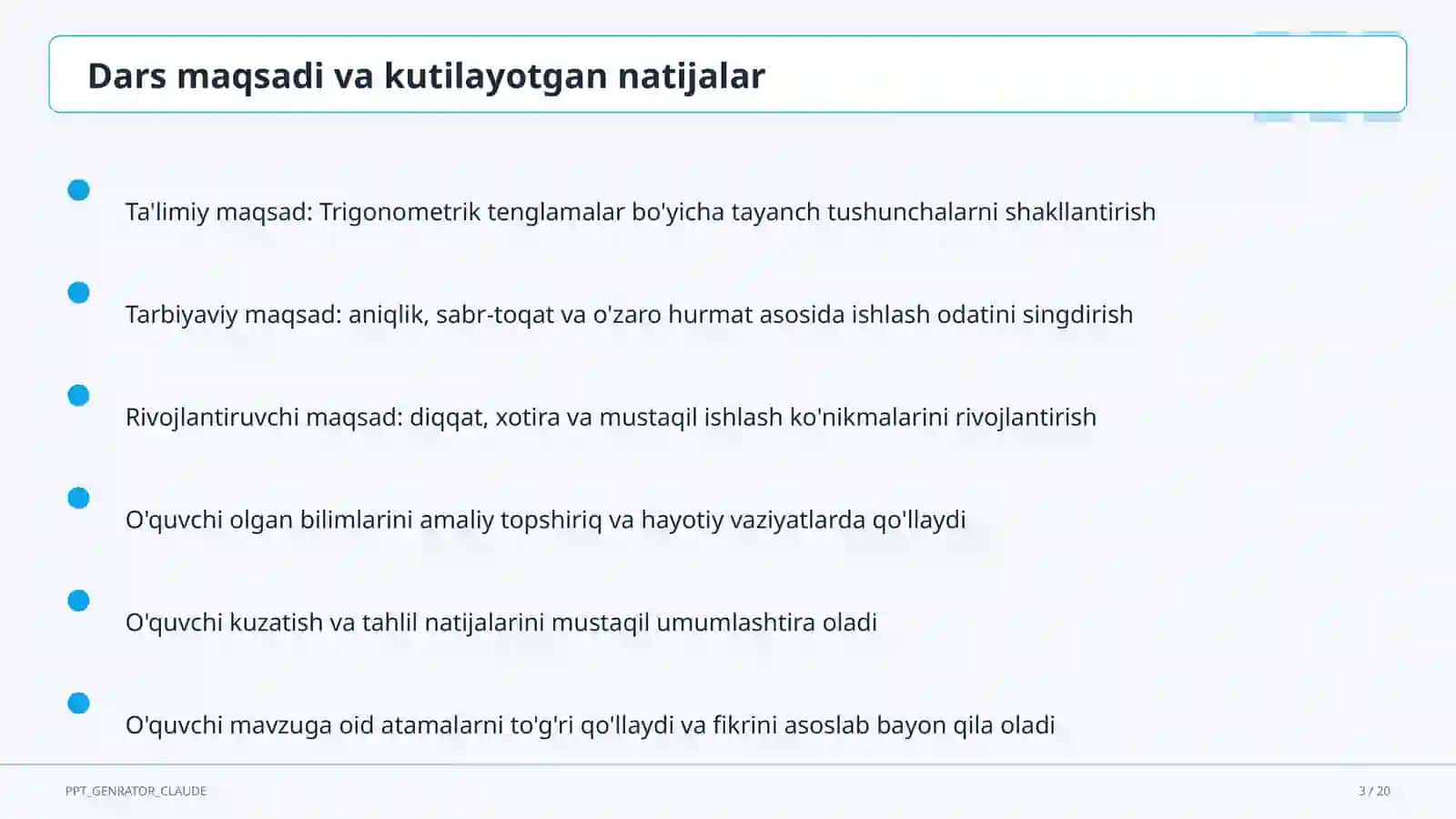 Trigonometrik tenglamalar (10-sinf) 3