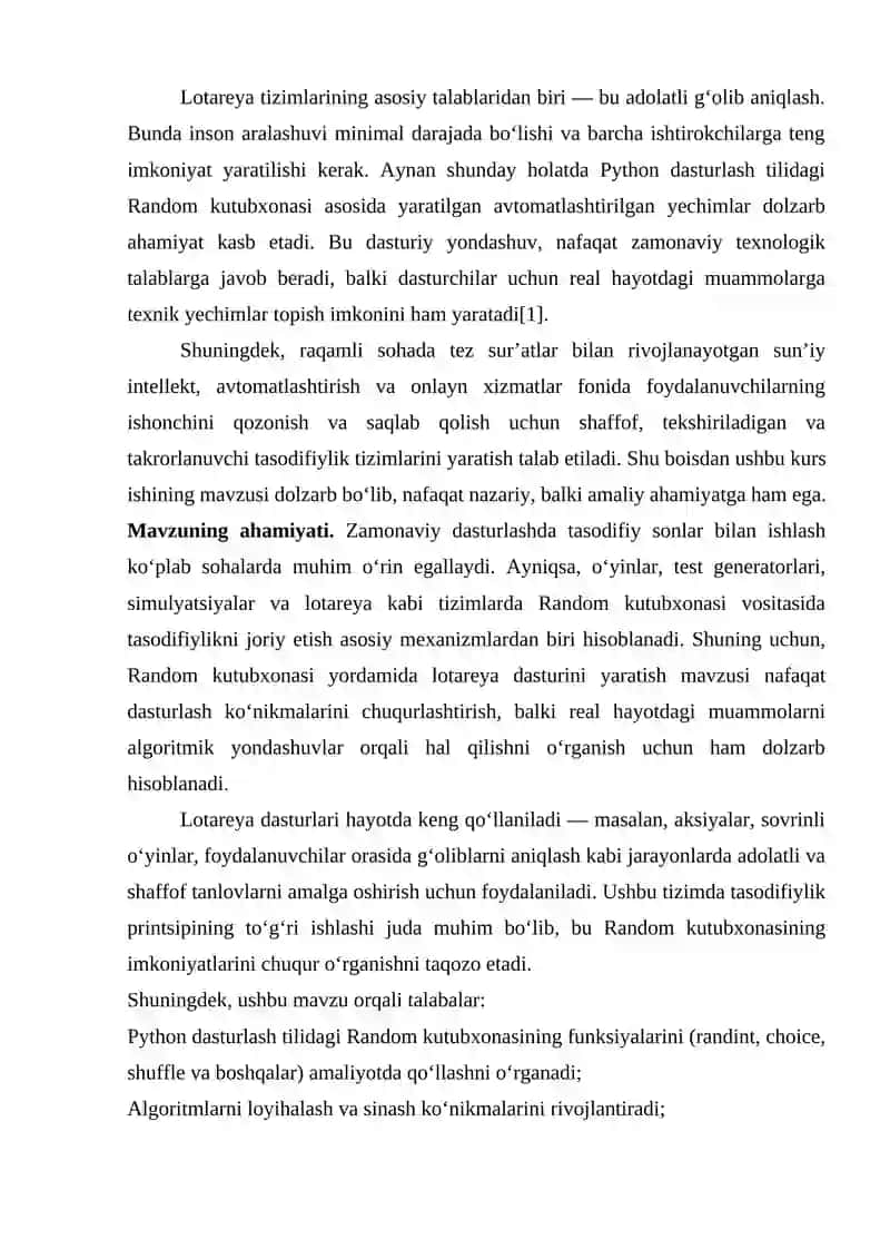 Random kutubxonasi yordamida lotareya dasturi 3