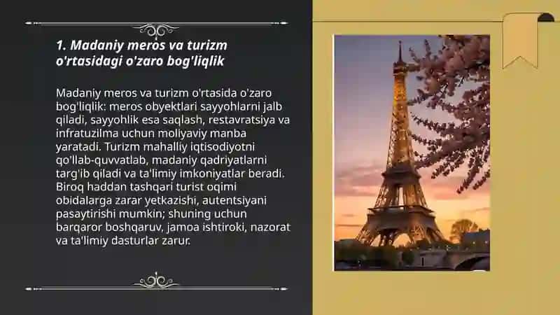 Turizmda madaniy merosni saqlash va targ'ib qilishdagi ahamiyati 3