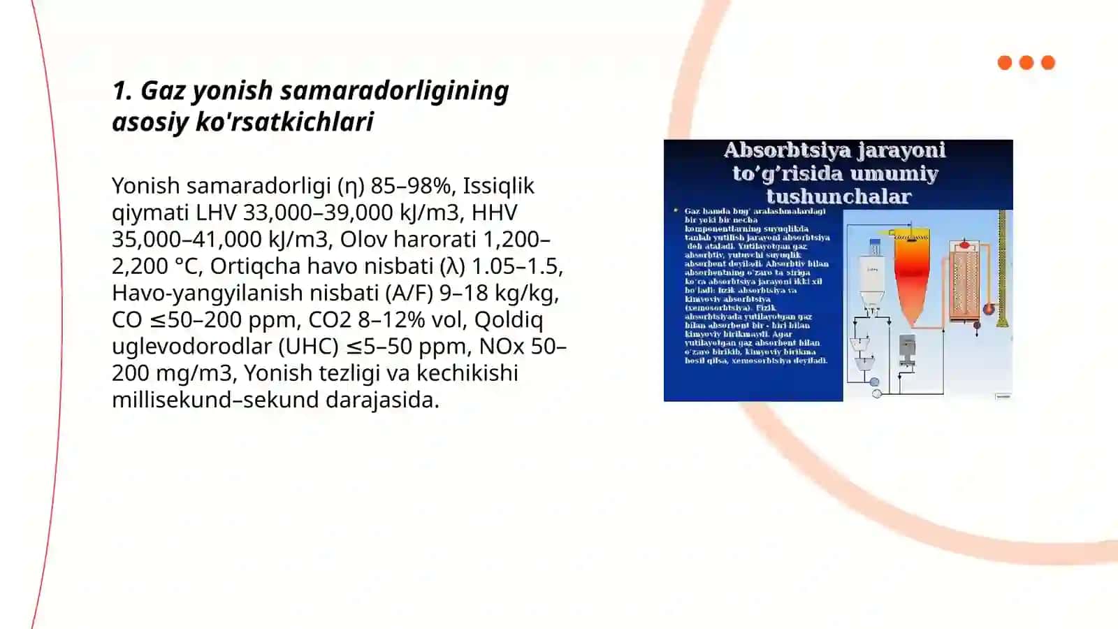 Gazning yonish samaradorligi, tozalanganlik darajasi, xavfsizlik ko'rsatkichlari bilan tanishish 3