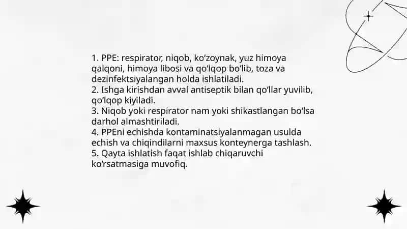Tibbiy xodimlar uchun shaxsiy himoya vositalari (PPE) ishlatish qoidalari 3