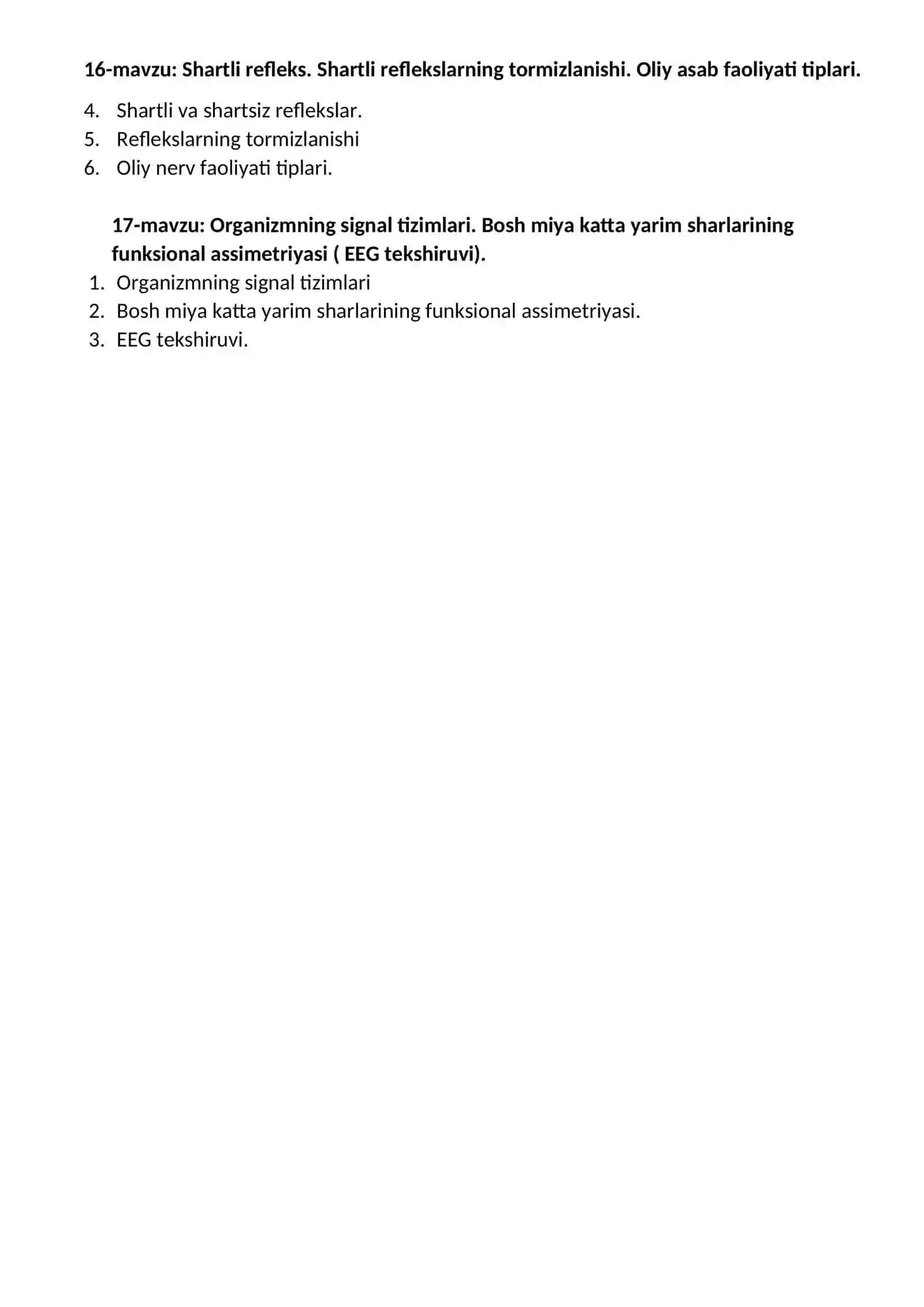 Stomatologiya yo`nalishi 2-kurs uchun savollar 3