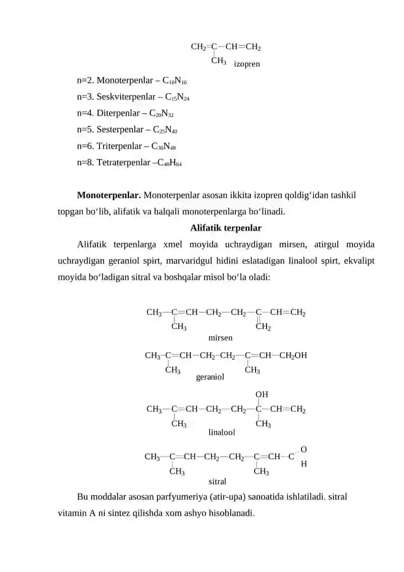 Terpenlar. Efir moylari. 3