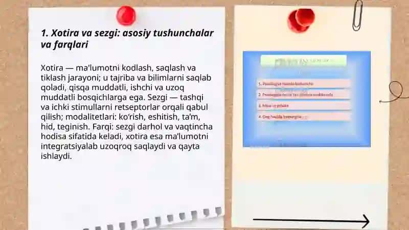 Umumiy psixologiyada Xotira va sezgi haqida tushuncha 3