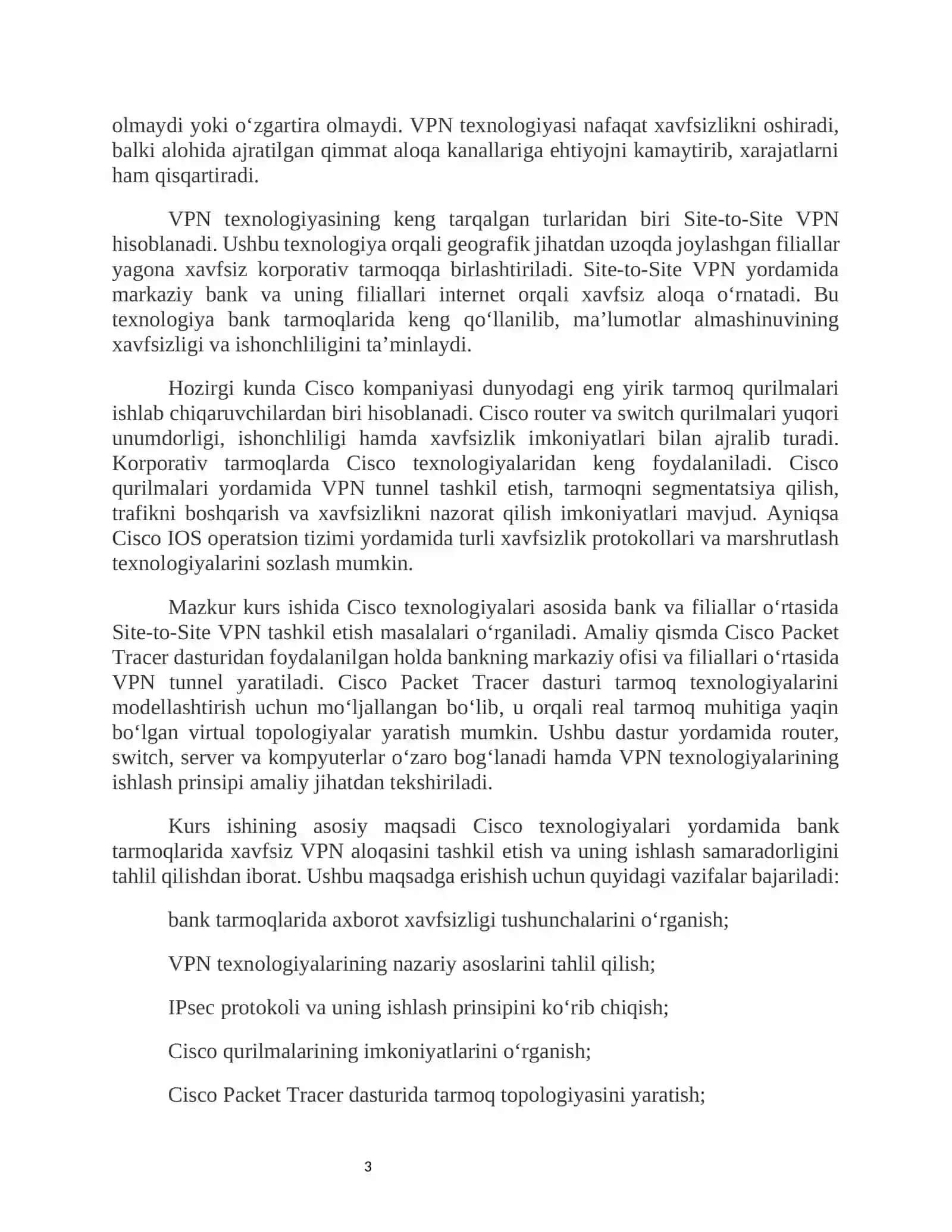 Korporativ bank tarmog‘ida Cisco texnologiyalari asosida Site-to-Site VPN yordamida filiallararo xavfsiz ma’lumot almashinuvini tashkil etish 3