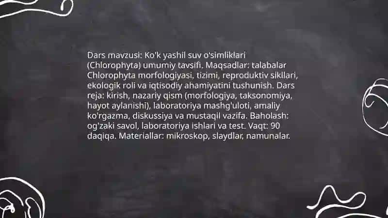 ko'k yashil suv o'simliklari (Chlorophyta) mavzusidan dars ishlanmasi 3