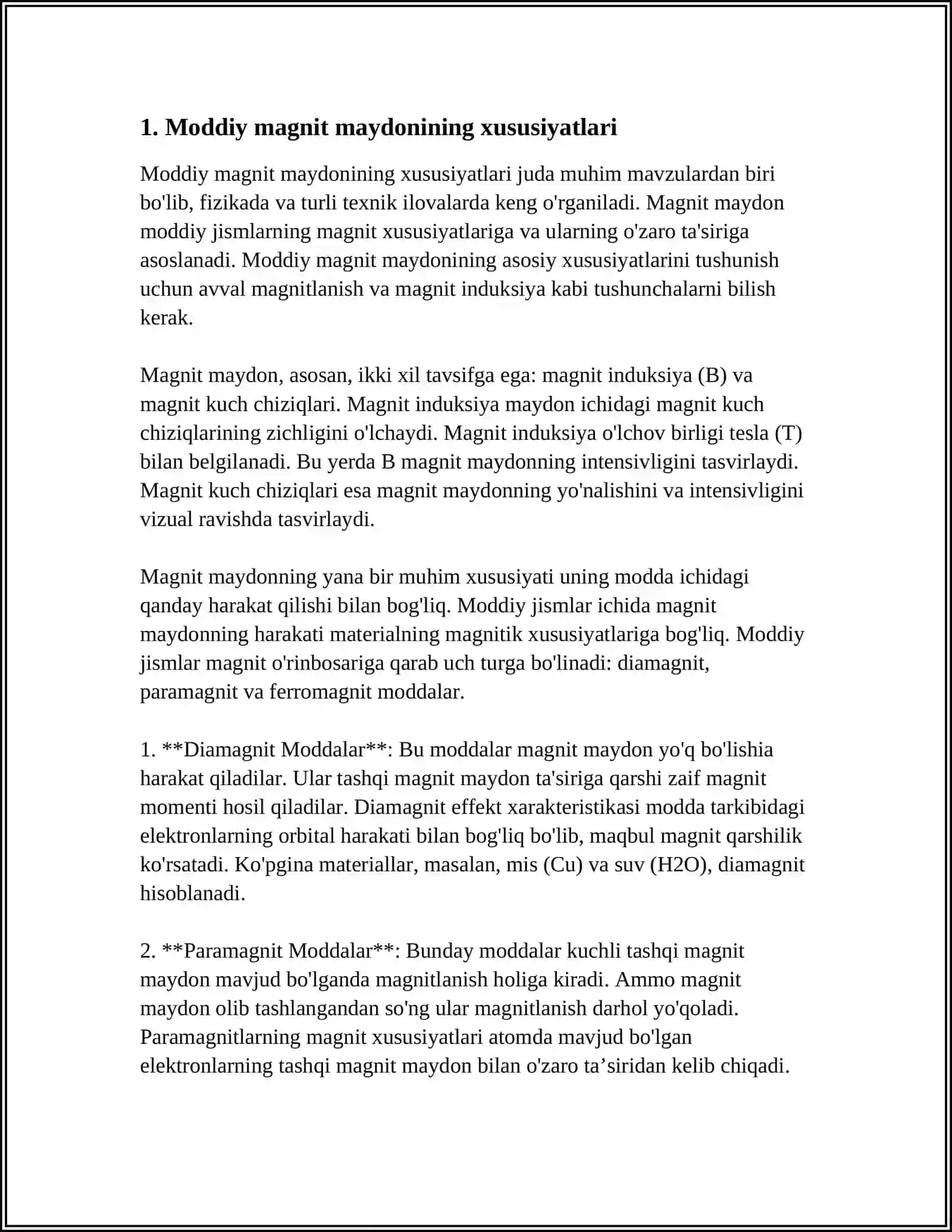 MODDANING MAGNIT MAYDONI. MALEKULYAR TOKLAR. MAGNITLASH VEKTORI.MOFFA UCHUN MAGNITOSTATIKANING ASOSIY TENGLAMALARI 3