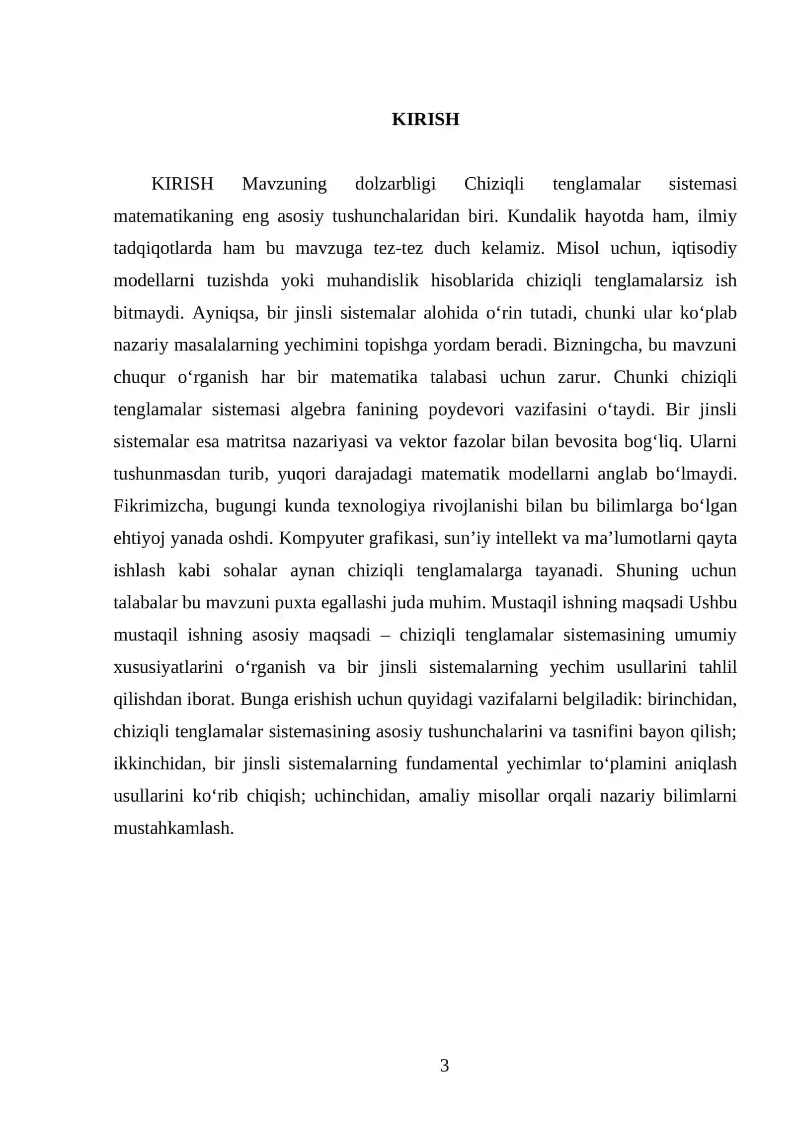 Chiziqli tenglamalar sistemasi. Bir jinsli sistemalar 3