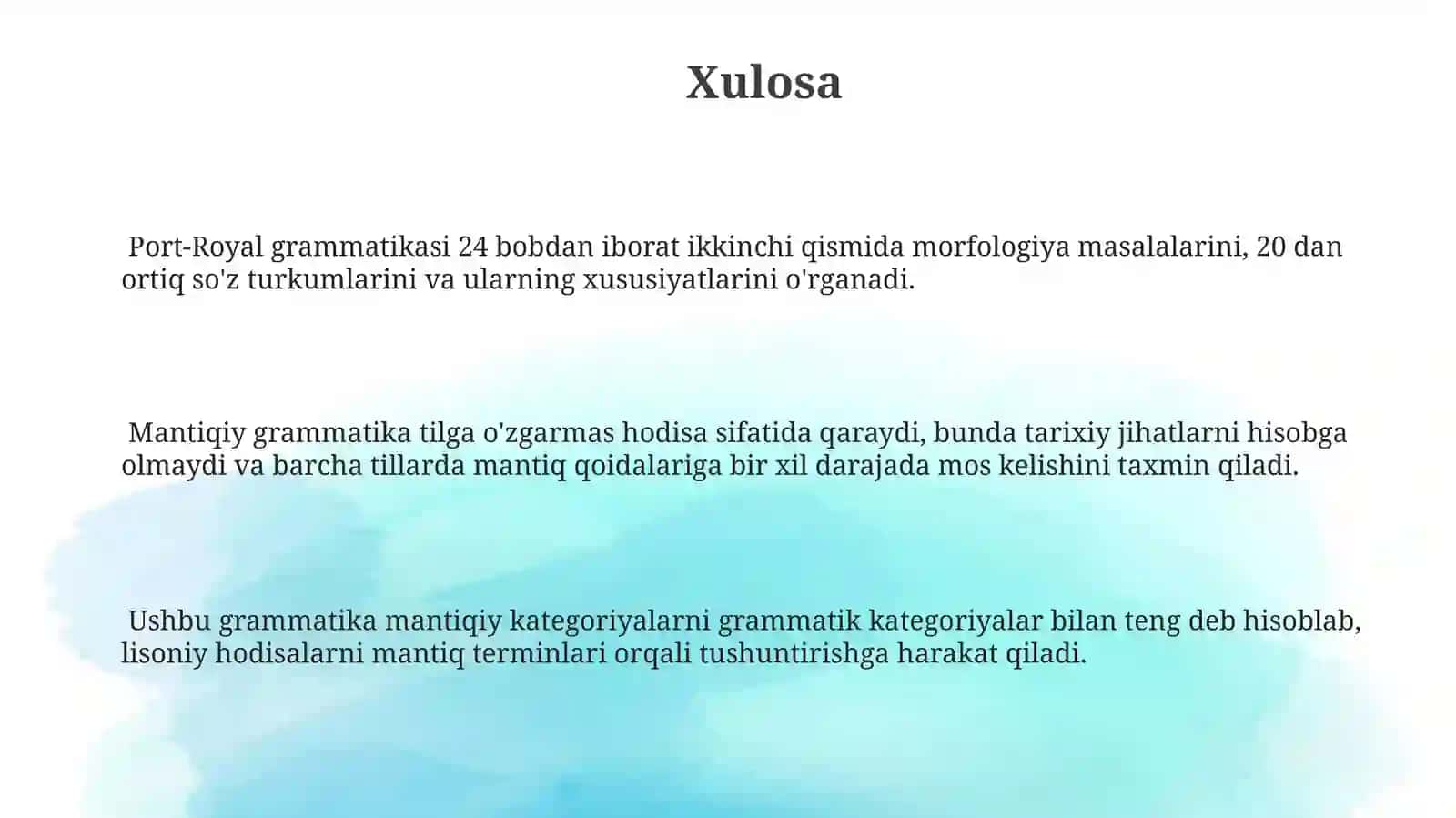Universal falsafiy Por-Royal grammatikasi 3
