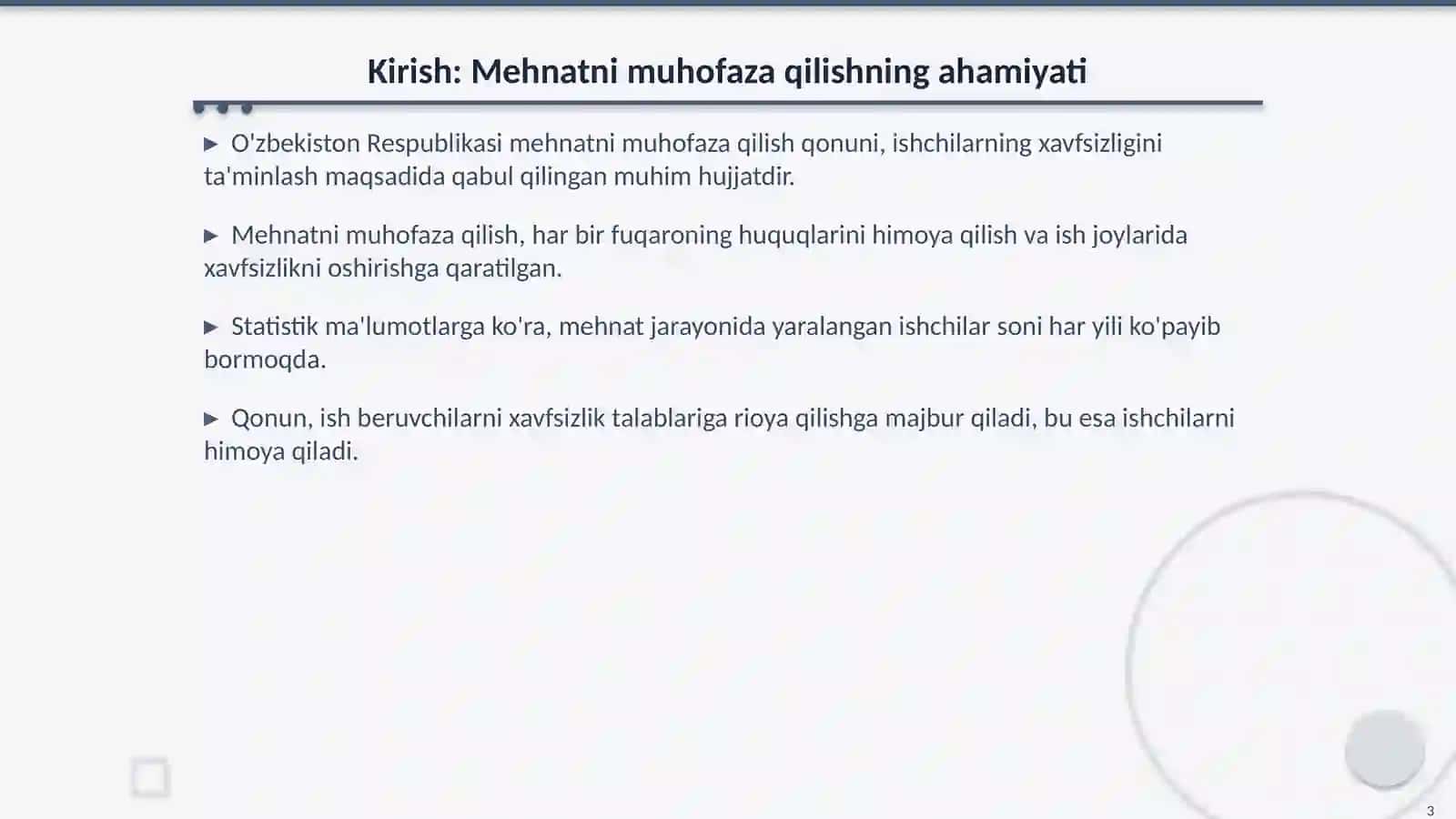 Mehnatni muhofaza qilish to'g'risida O'zbekiston Respublikasi qonuni 3