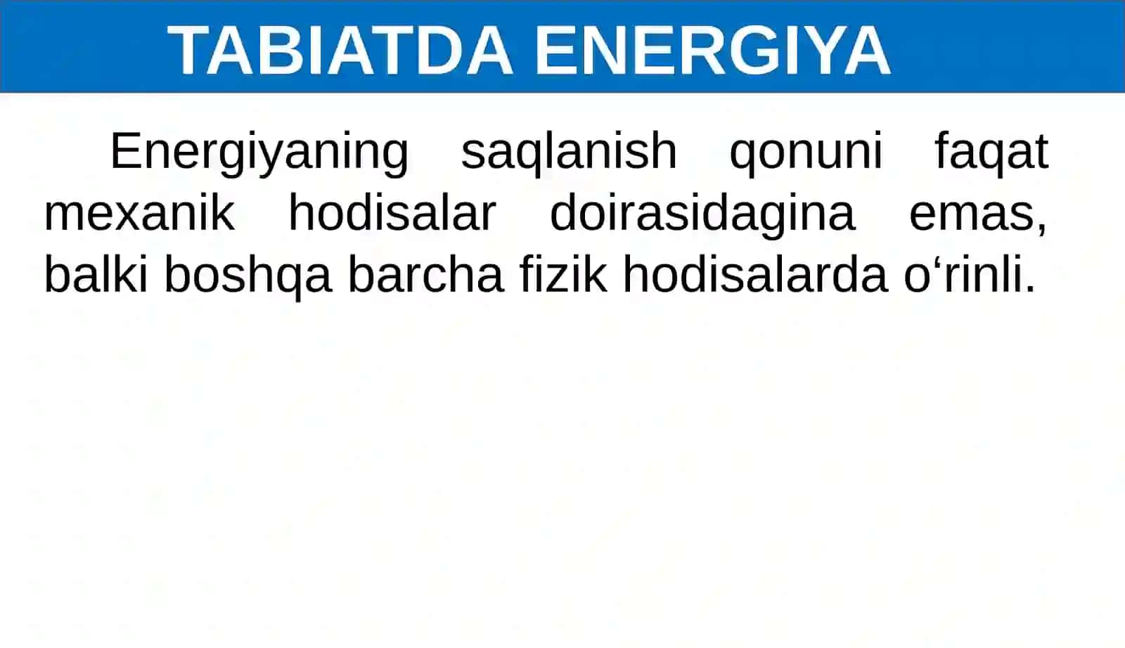 TABIATDA ENERGIYANING SAQLANISHI. FOYDALI ISH KOEFFITSIYENTI 3