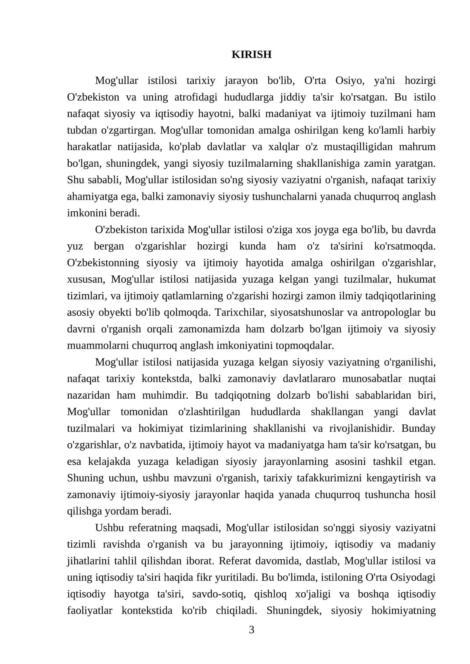 Mog'ullar Istilosidan So'ng Siyosiy Vaziyat Referati 3