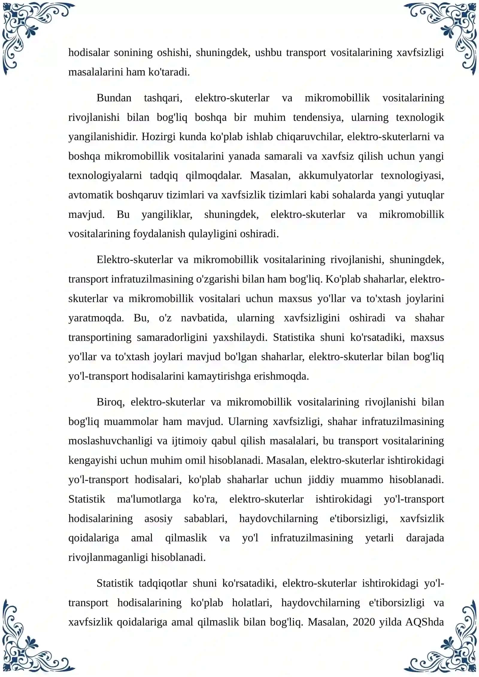 Elektro-skuterlar va mikromobillik vositalari ishtirokidagi YTHlarni statistik prognozlash. 3