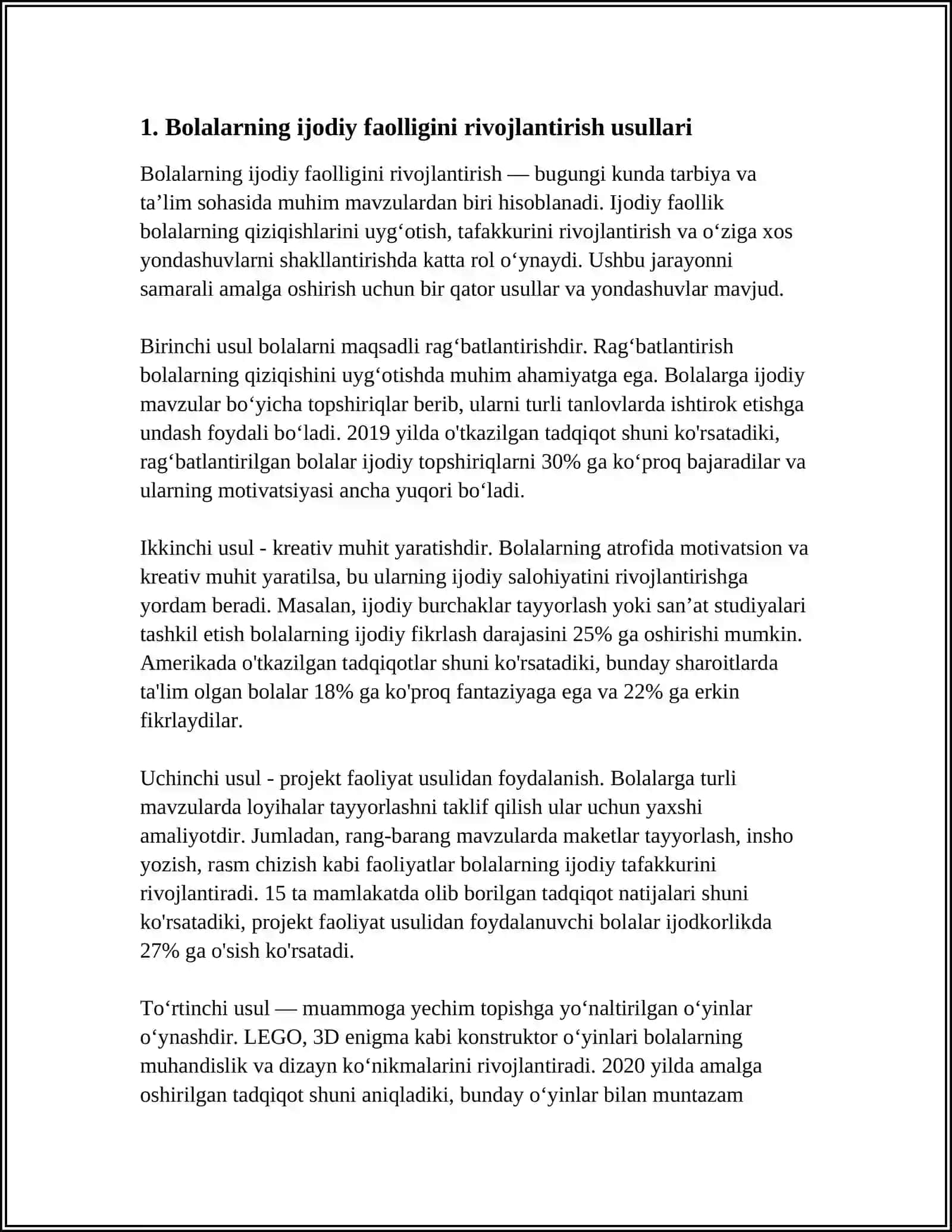MAKTABGACHA TA'LIMDA BOLALARNI IJODIY FAOLIYATINI TASHKIL QILISH FAOLIYATI 3
