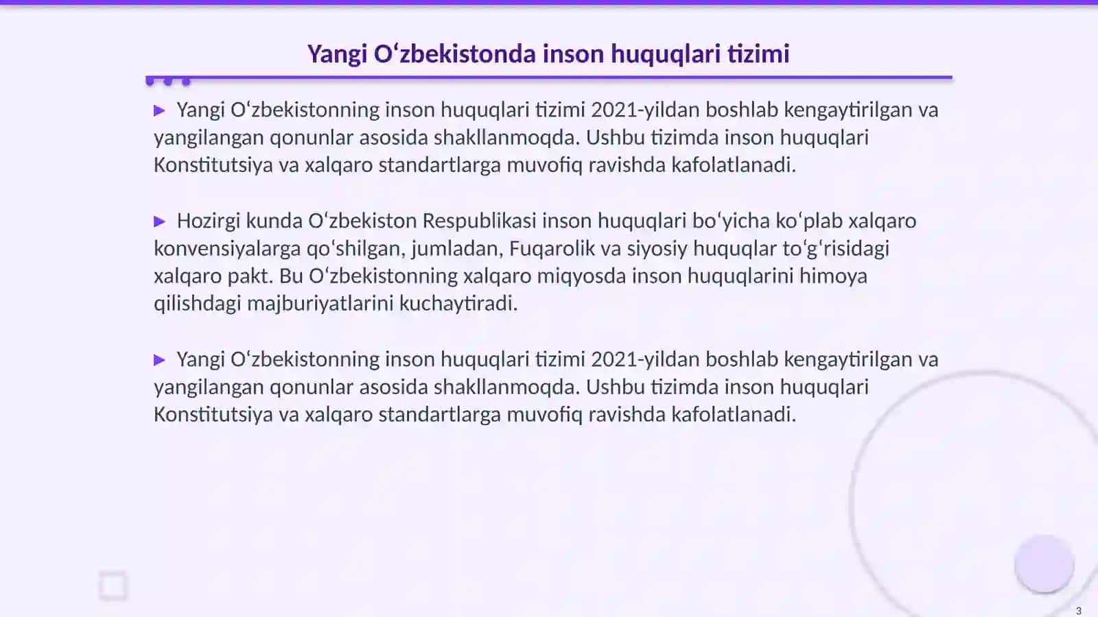 Yangi O‘zbekistonda inson haq-huquqlari va erkinliklari kafolatining yaratilishi 3