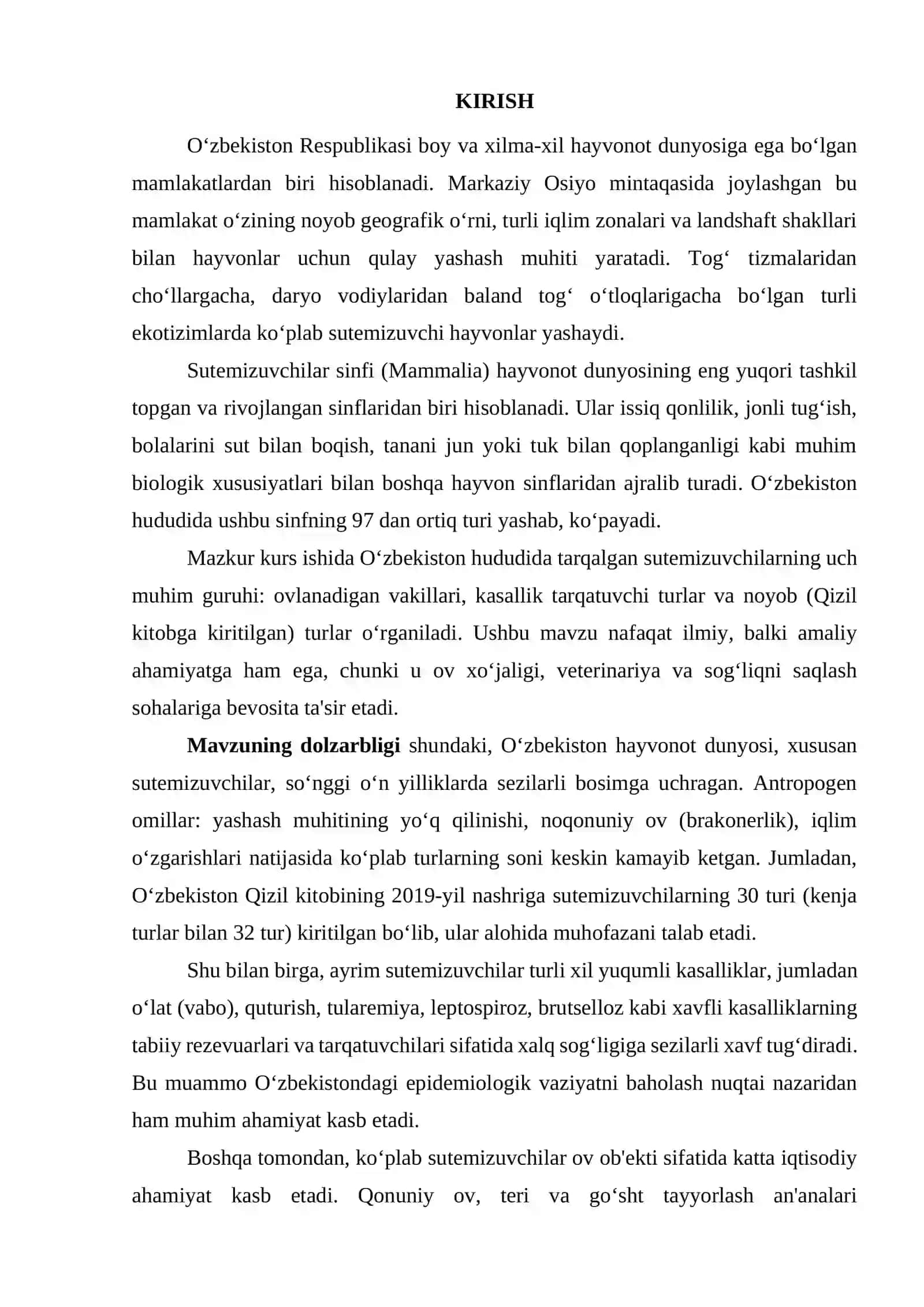 O‘zbekistonda uchraydigan sutemizuvchilarning ovlanadigan vakillari, kasallik tarqatuvchi va noyob turlari 3