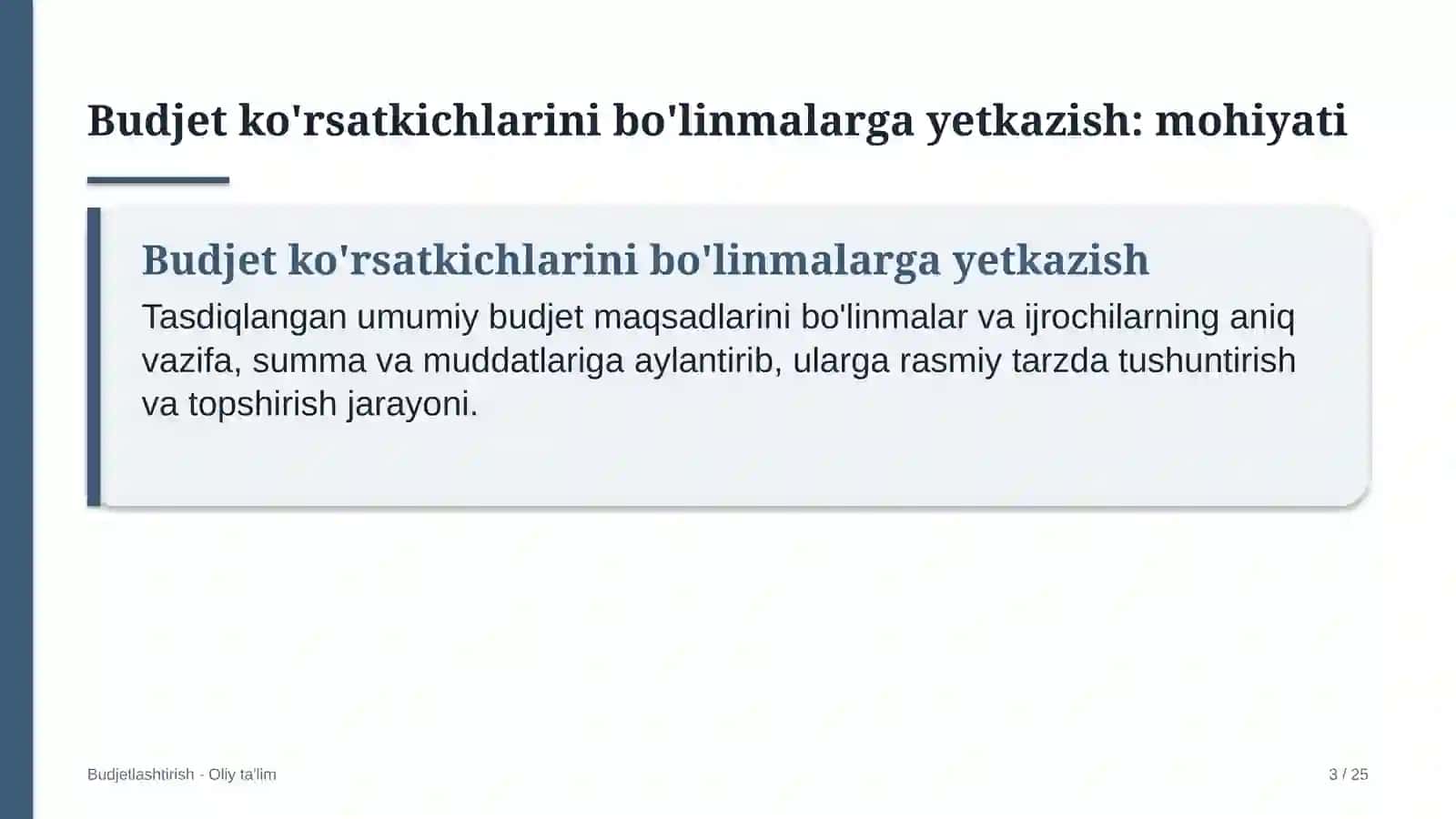 Bolalar o'yin markazlarida budjet ko'rsatkichlarini bo'linmalarga yetkazish 3