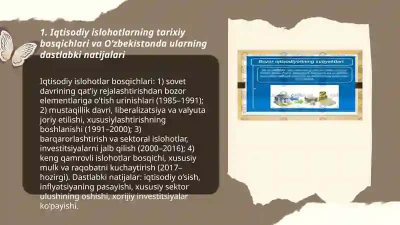 Iqtisodiy islohotlar, xususiy mulkchilikning shakllanishi, Oʻzbekistonda bozor munosabatlarining rivojlanishi 3