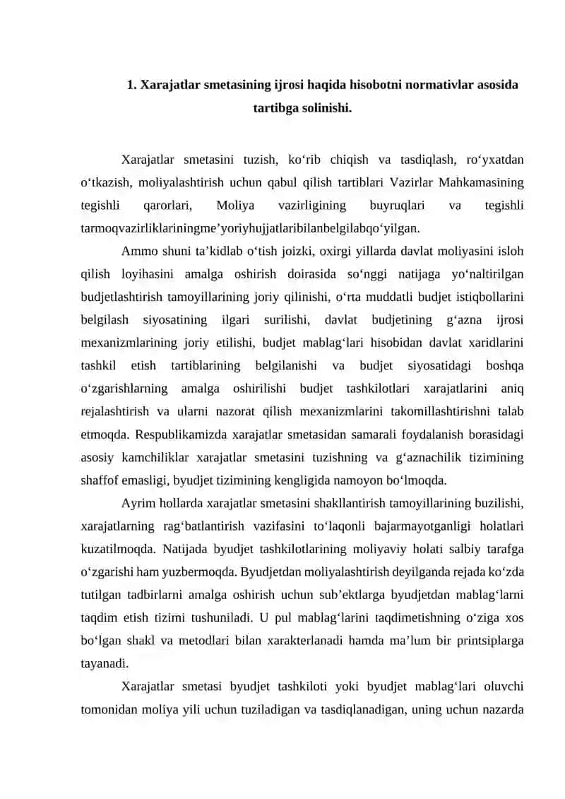 BYUDJET TASHKILOTLARIDA XARAJATLAR SMETALARI IJROSI TOʻGʻRISIDAGI HISOBOT VA UNI TUZISH TARTIBI 3