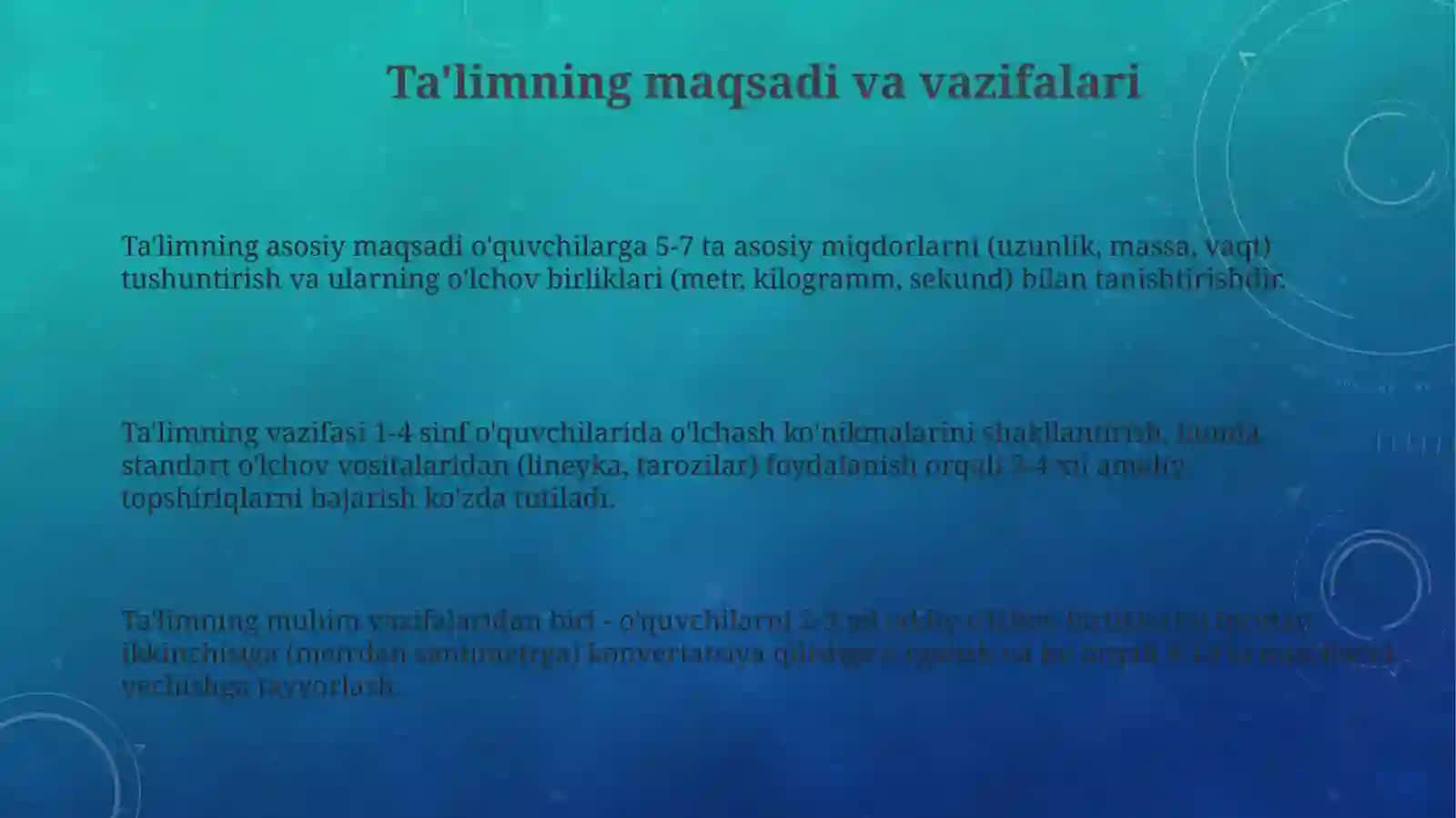 Asosiy miqdorlarni o'rgatish metodologiyasi 3