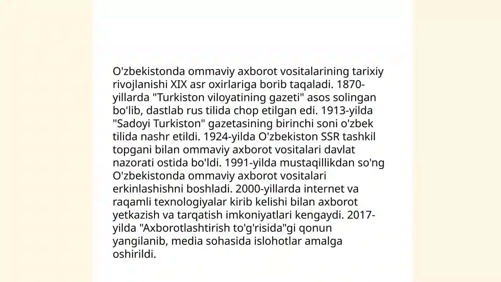 O'zbekistonda ommaviy axborot vositalarining yaratilishi 3