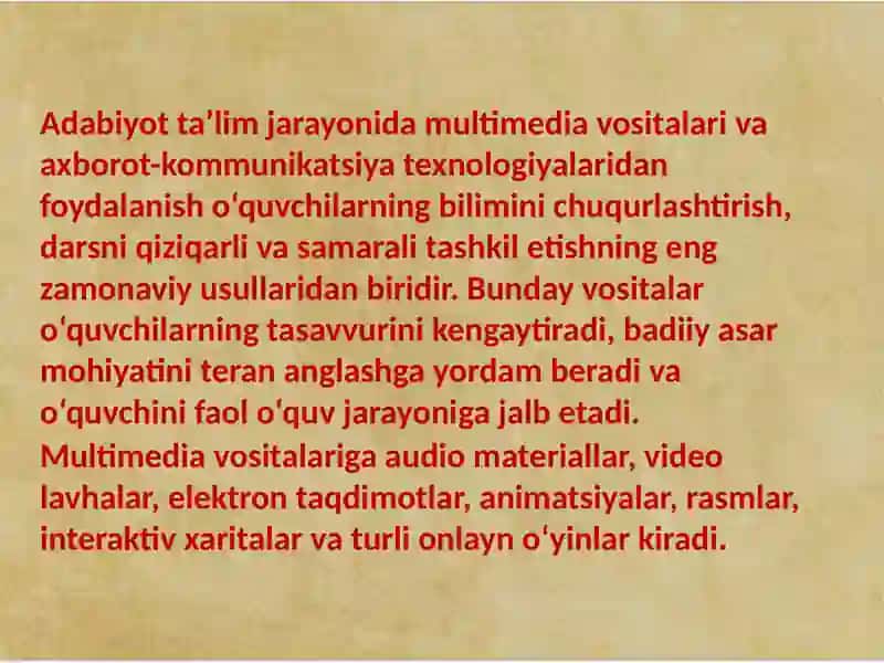 Adabiyot darslarida multimedia vositalari va axborot kommunikatsiya texnalogiyalari 3