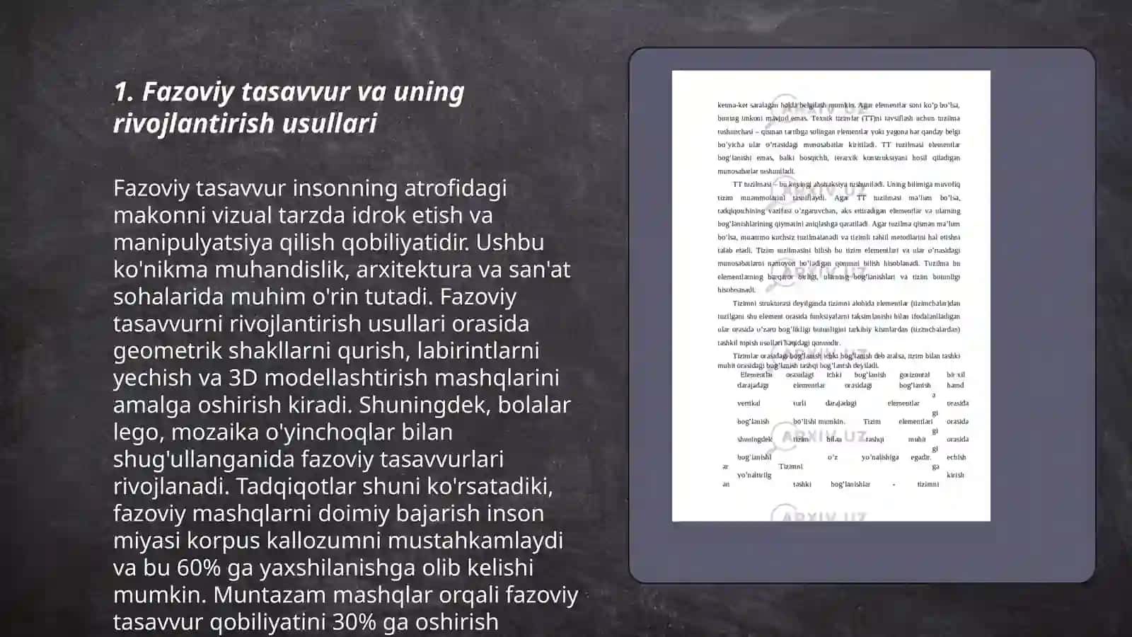 Talabaning oʻquv ilmiy tadqiqotining fizik savodxonlik yoʻnalishi boʻyicha fazo va shakl mazmun sohasiga doir topshiriqlar tahlili 3