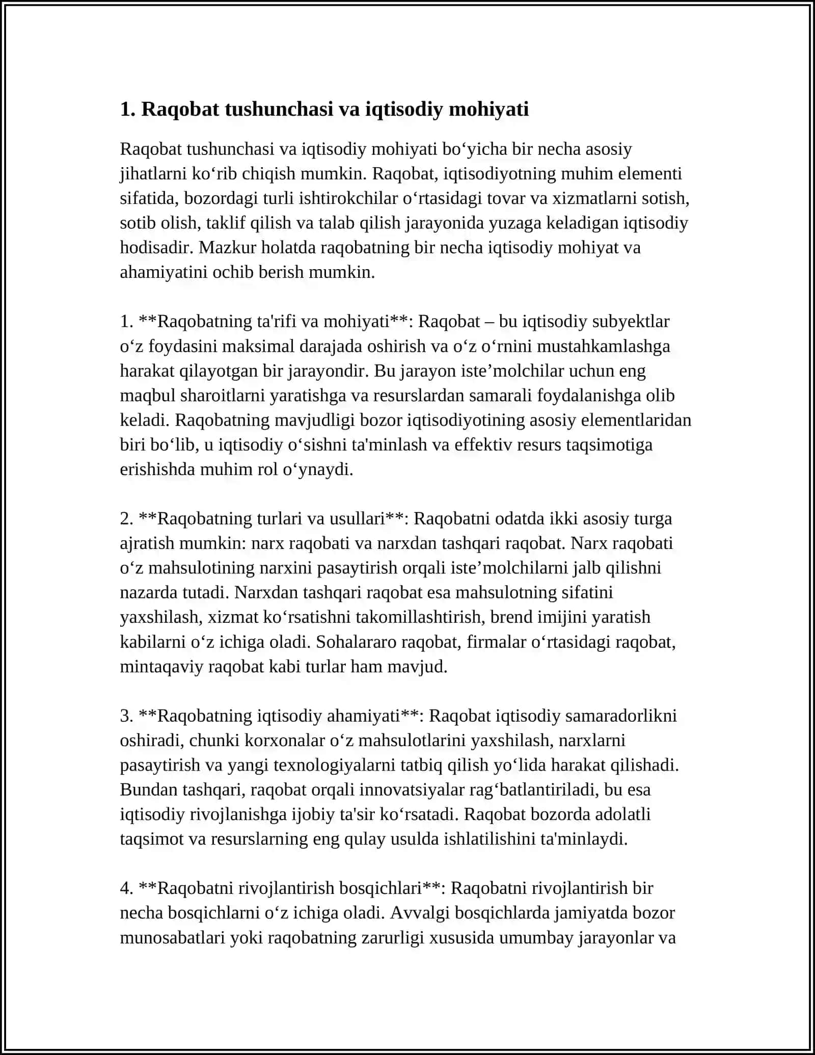 RAQOBAT, UNING USULLARI, RIVOJLANTIRISH BOSQICHLARI VA RAQOBATCHILIK MUHITINING VUJUDGA KELISHI 3