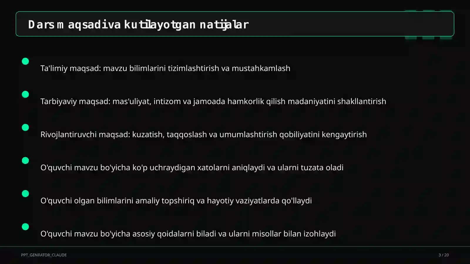Dolzarb mavzular — maktab va o'qituvchilar (2026) — takrorlash darsi uchun 3