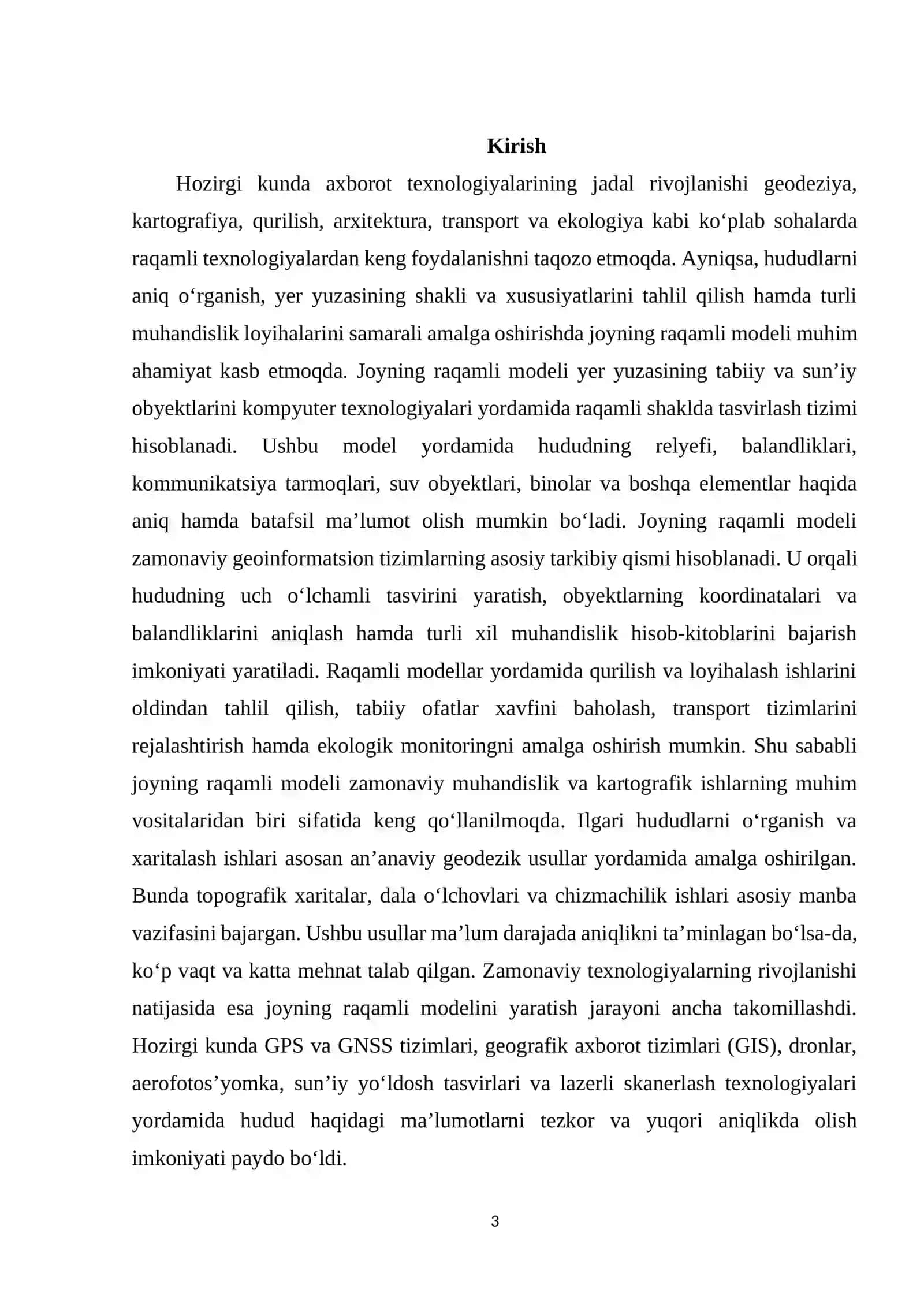 Joyning raqamli modeli. Joyning raqamli modelini yaratish usullari. 3