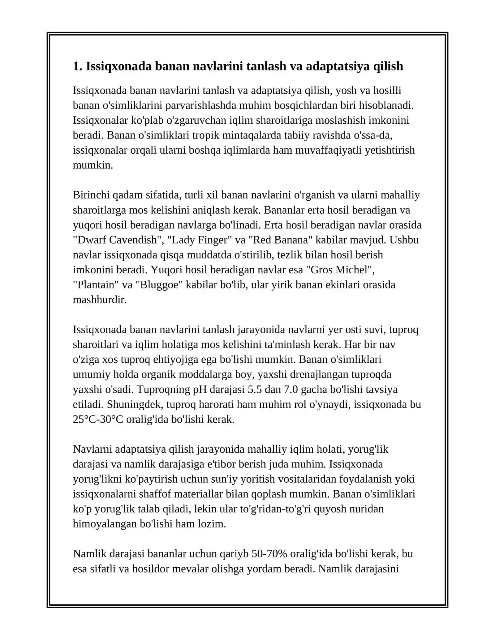 ISSIQXONALARDA YOSH VA HOSILLI BANAN O'SIMLIGINI PARVARISHLASH 3