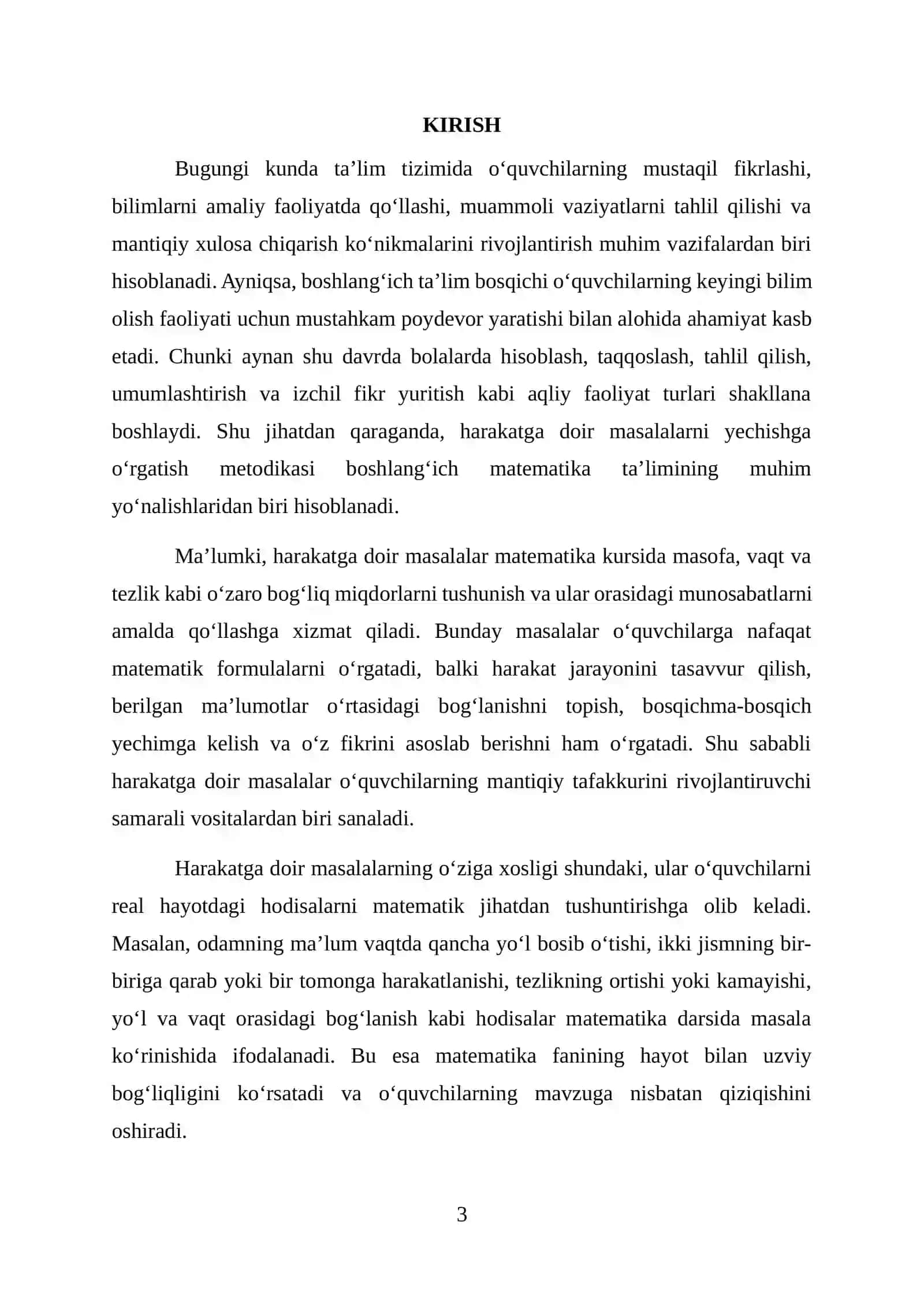 HARAKATGA DOIR MASALALARNI YECHISHGA O‘RGATISH METODIKASI 3